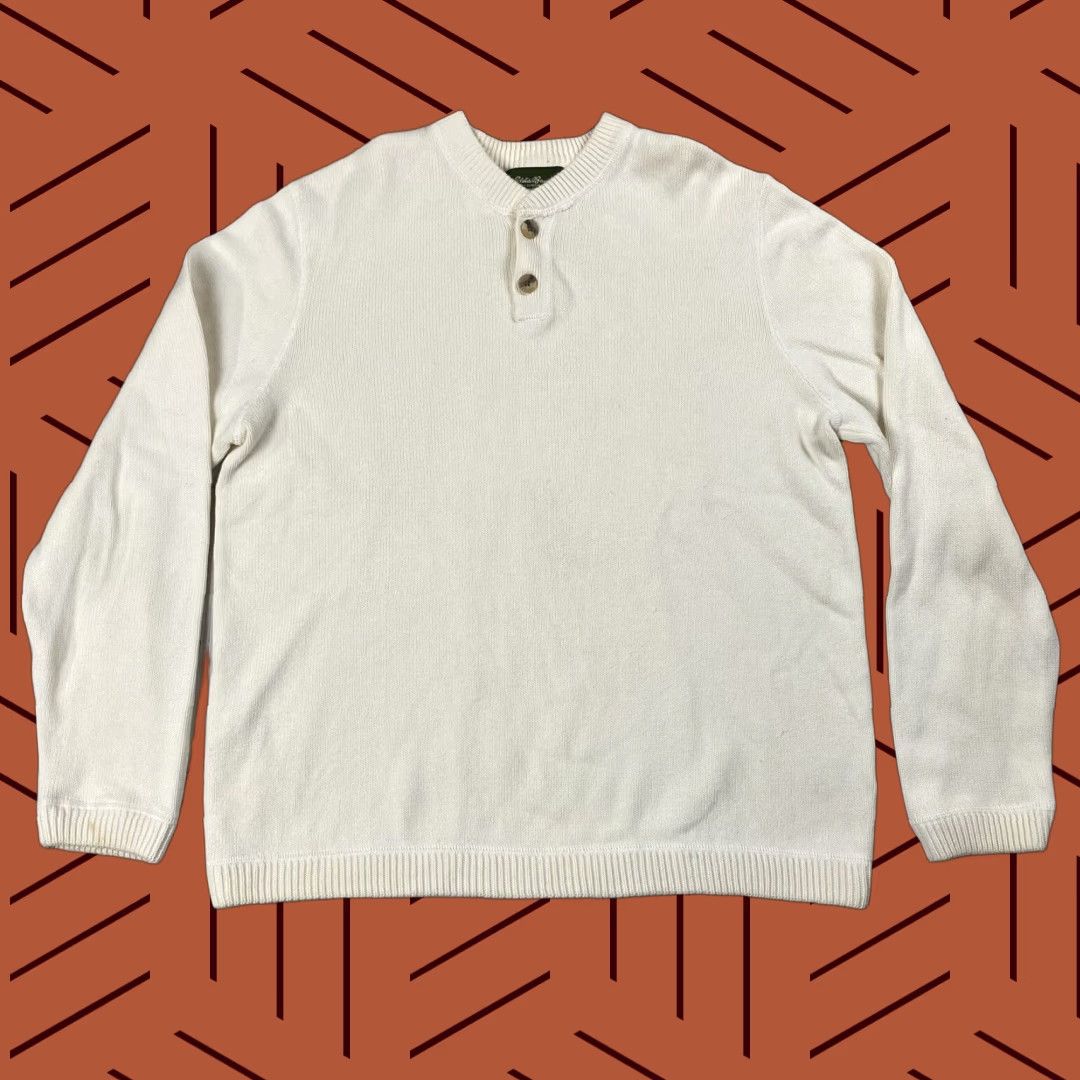 Eddie Bauer VINTAGE EDDIE BAUER HENLEY SWEATER MENS LARGE IVORY 2-BUTTON KNIT FALL WINTER Size US L / EU 52-54 / 3 - 1 Thumbnail