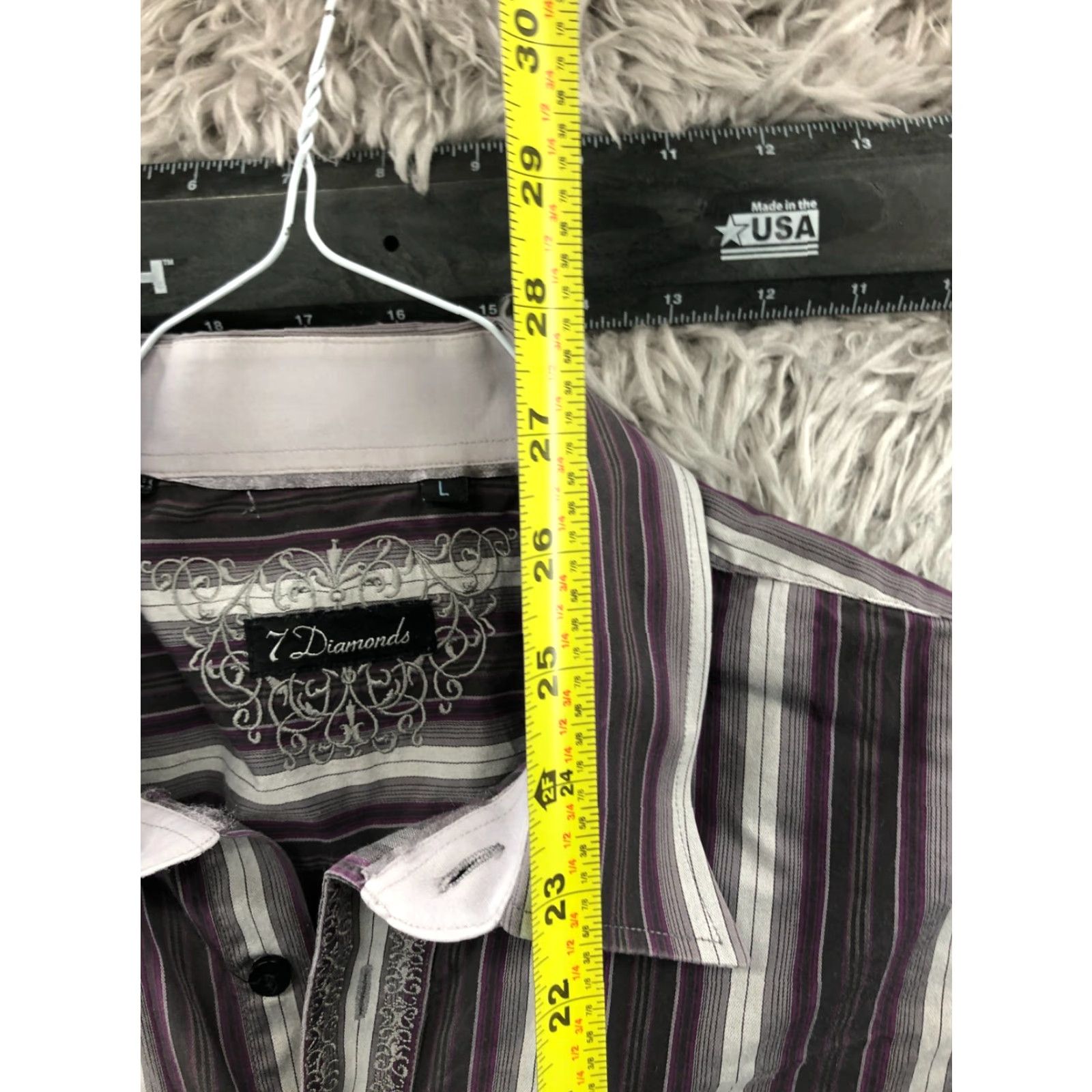 Vintage 7 Diamonds Shirt L Purple Striped Mens Long Sleeve Spread Collar Brand 7 Diamonds Button-Up Knit Size US L / EU 52-54 / 3 - 5 Thumbnail
