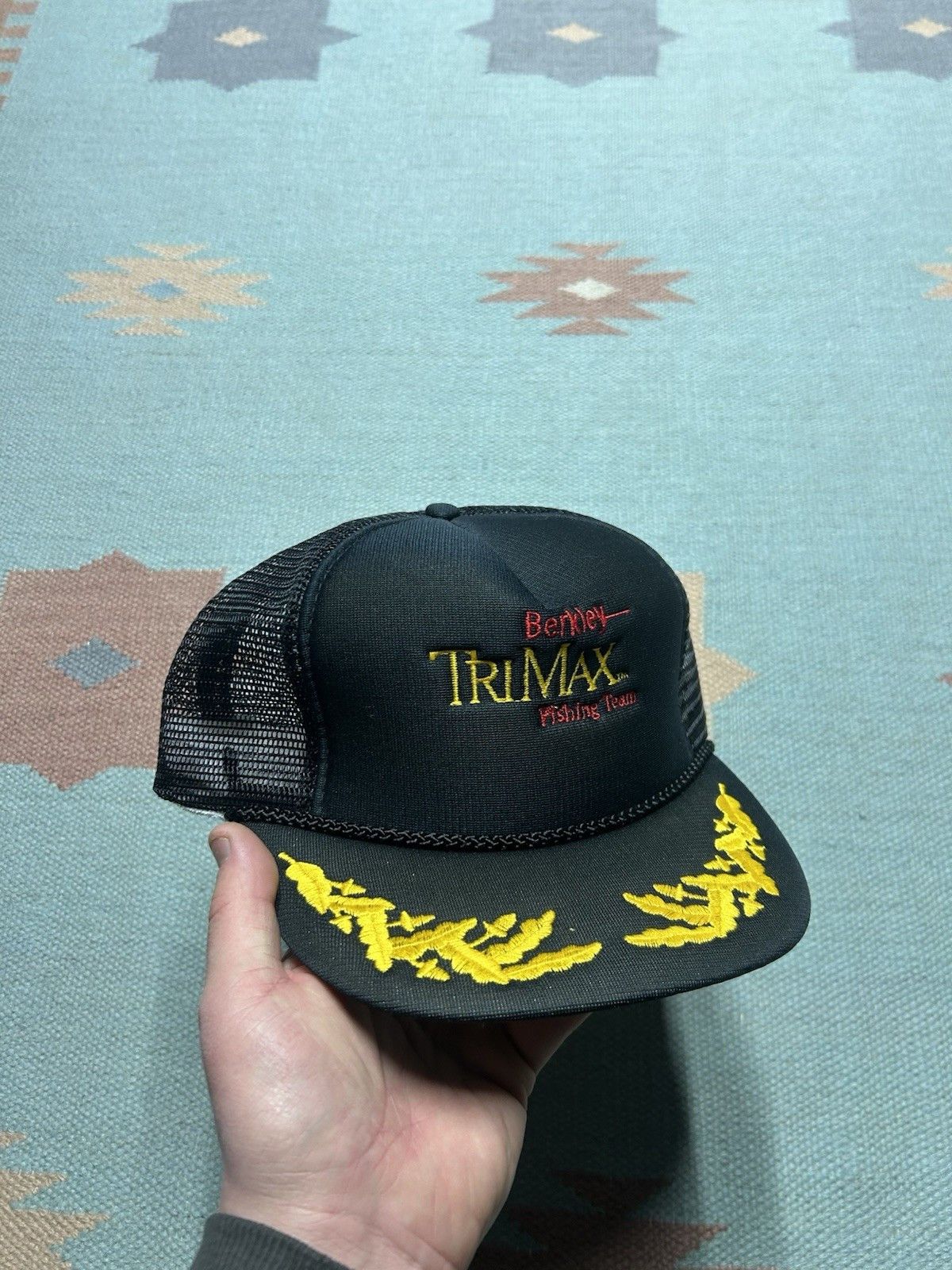 Vintage Vtg trucker hat mesh Berkley TriMax fishing team gold leaf Size ONE SIZE - 1 Thumbnail