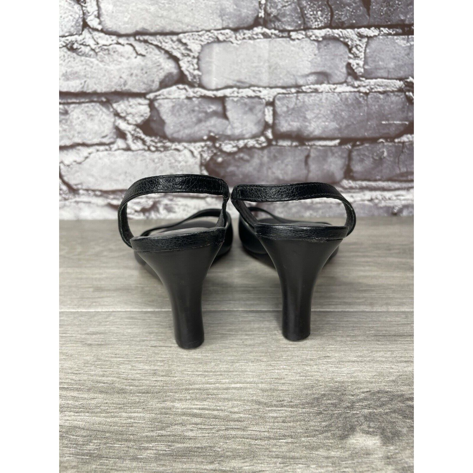 Other Vigotti Black Leather Open Toe Slingback High Wedge Sandals Size US 7 / IT 37 - 4 Thumbnail