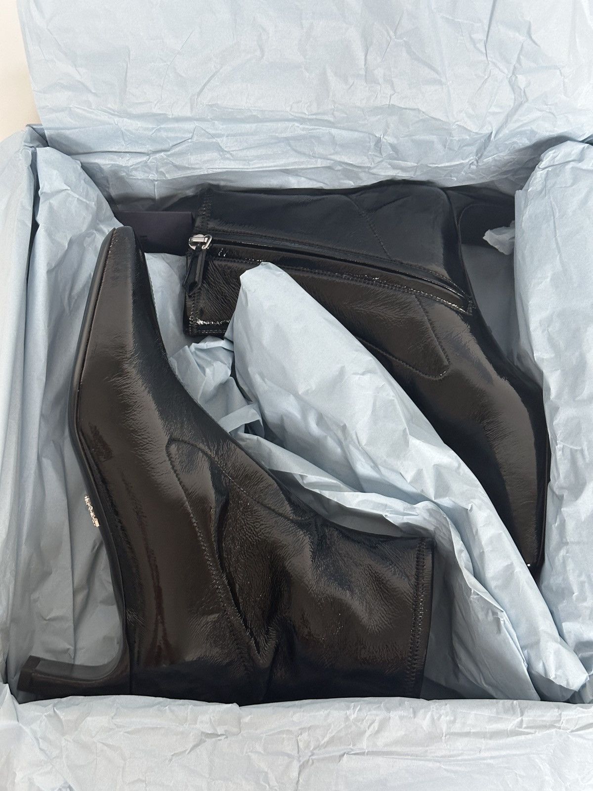 Designer × Prada NEW PRADA Patent Naplak Tech Square Toe Ankle Boots Size US 6 / IT 36 - 11 Thumbnail