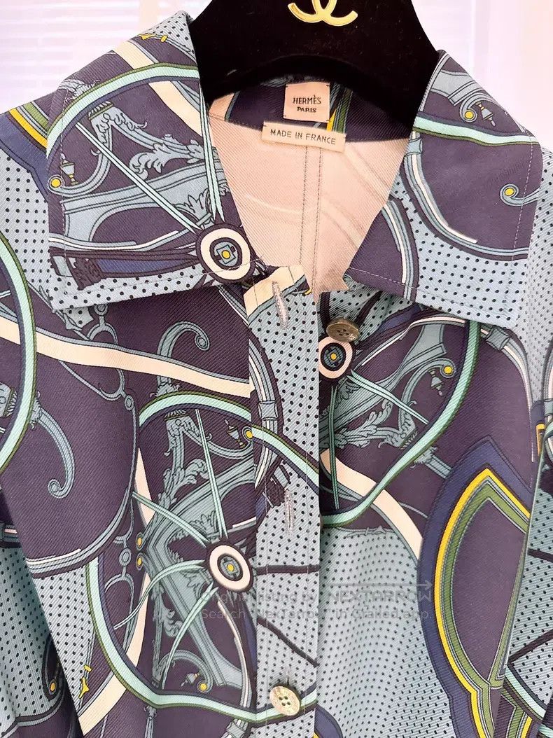 Hermes Hermes Wheel Print Silk Shirt Dress Size XXS / US 00 / IT 34 - 4 Thumbnail