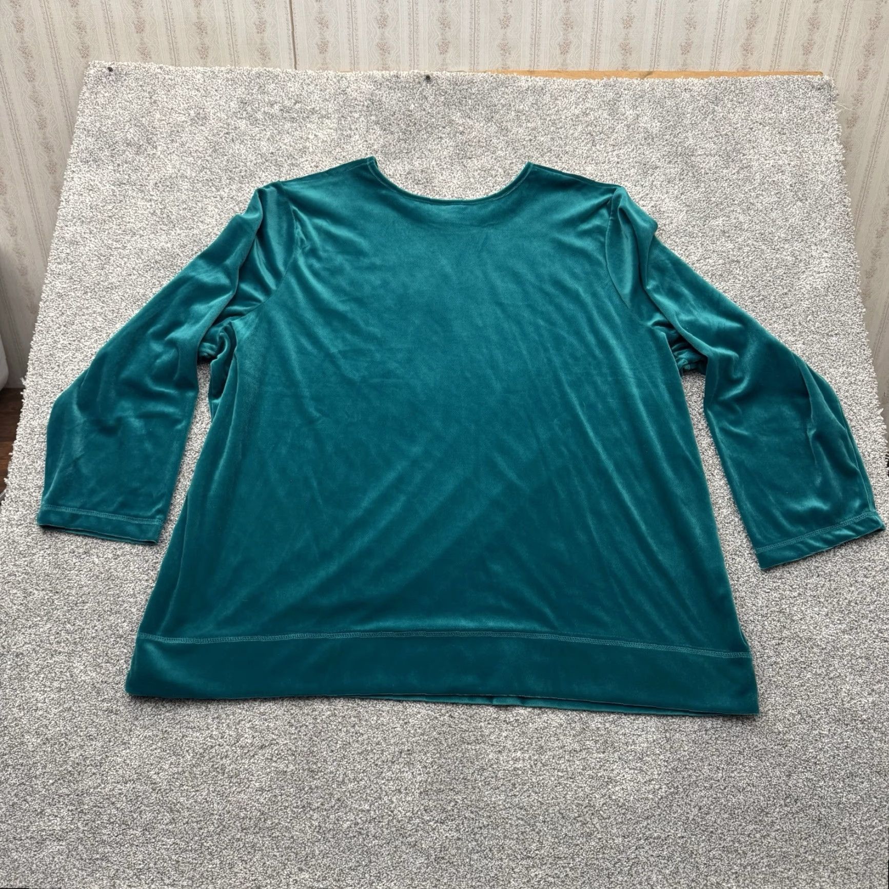 Vintage Woman Within Velour Top Plus 4X Green Round Neck Long Sleeve Pullover Blouse Casual Womens Christmas Weekend Casual Chic Size XXL / US 16-18 / IT 52-54 - 6 Thumbnail