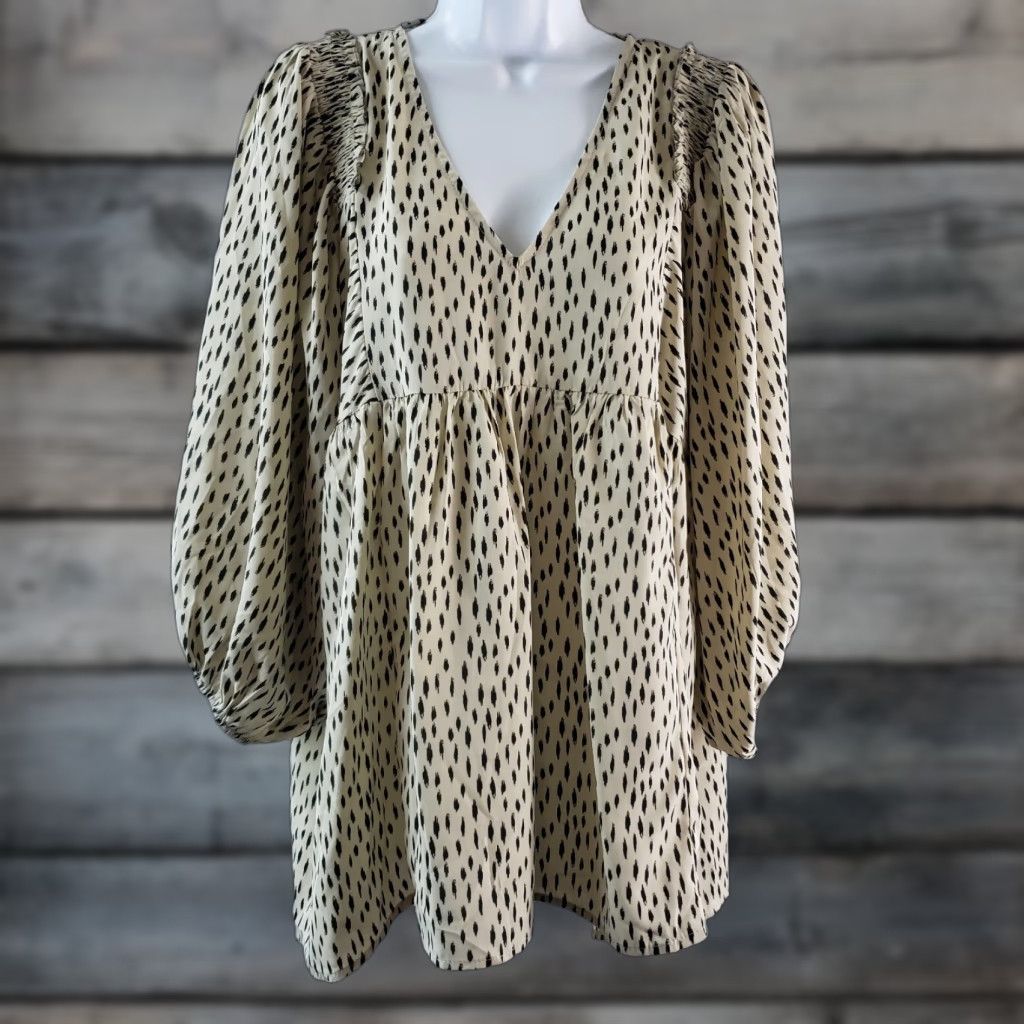 Vintage VICI Blouse Womens Large Black Beige 3/4 Sleeve V-Neck Pullover Regular XS? Wait Size L / US 10 / IT 46 - 1 Thumbnail