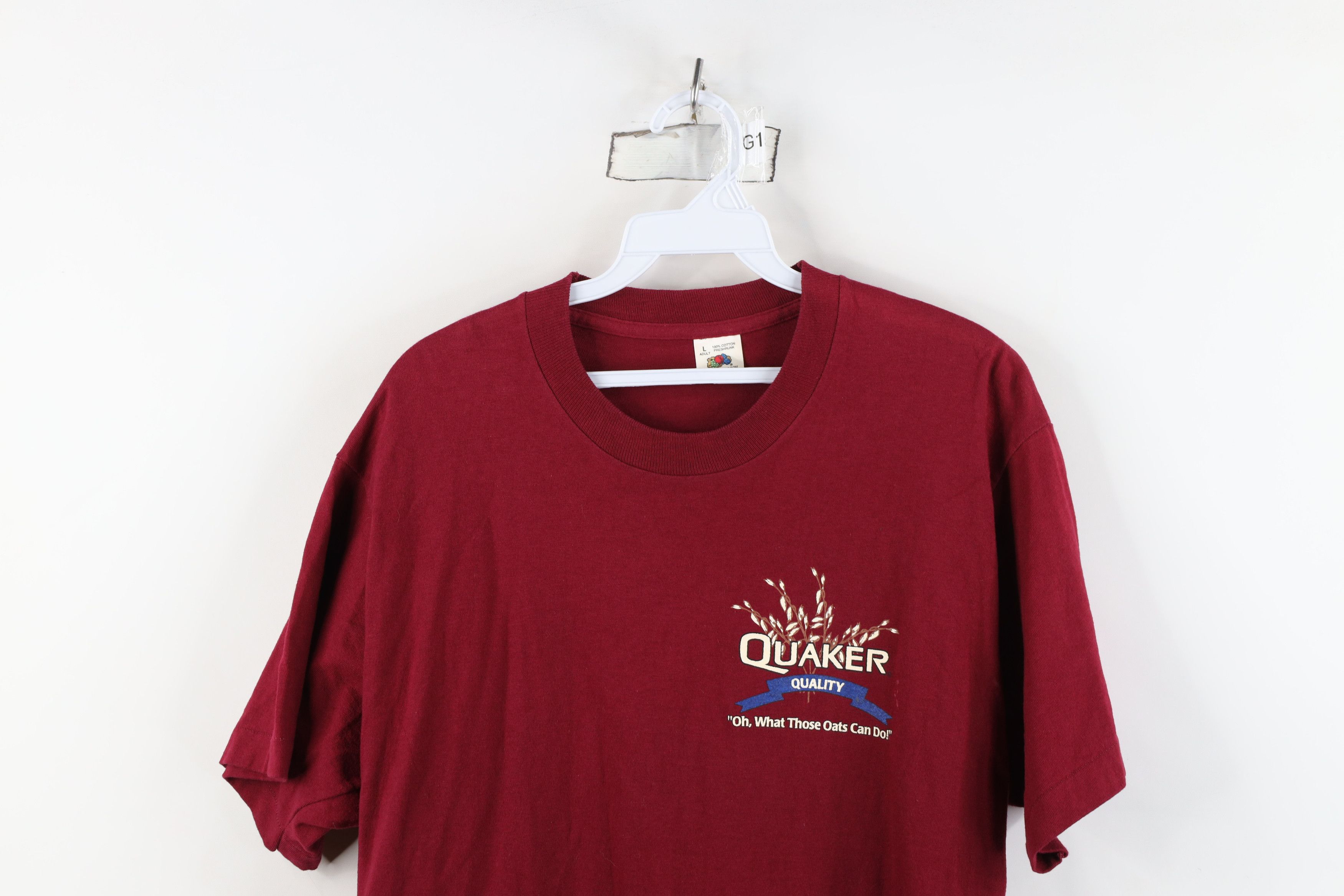 Vintage Vintage 90s Quaker Oatmeal Oats T-Shirt Burgundy Cotton USA Size US L / EU 52-54 / 3 - 2 Thumbnail