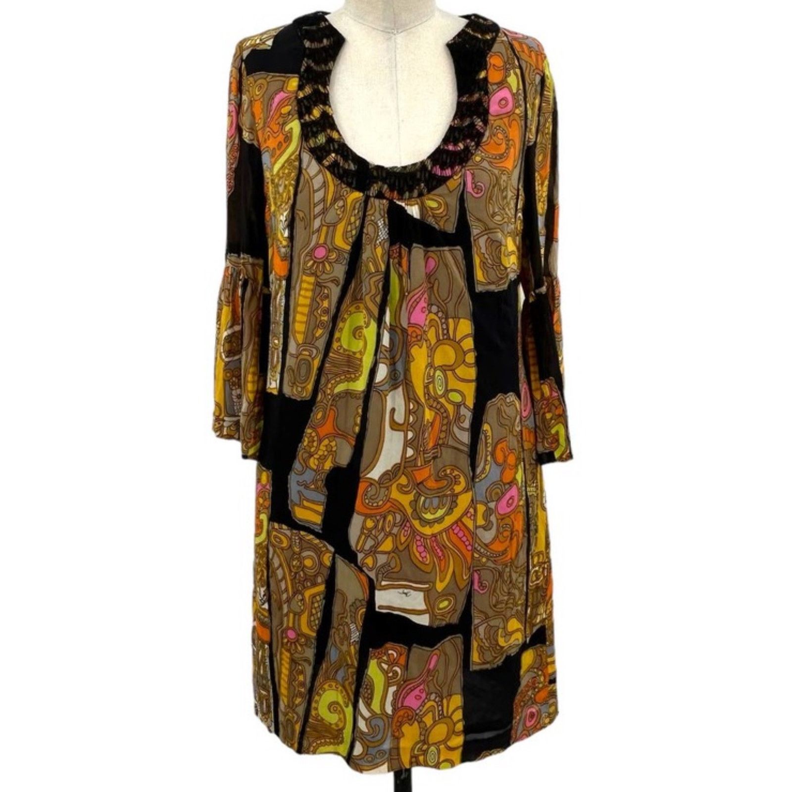Trina Turk VINTAGE Trina Turk 60s Style Mod Print Silk Dress Size XS / US 0-2 / IT 36-38 - 1 Thumbnail