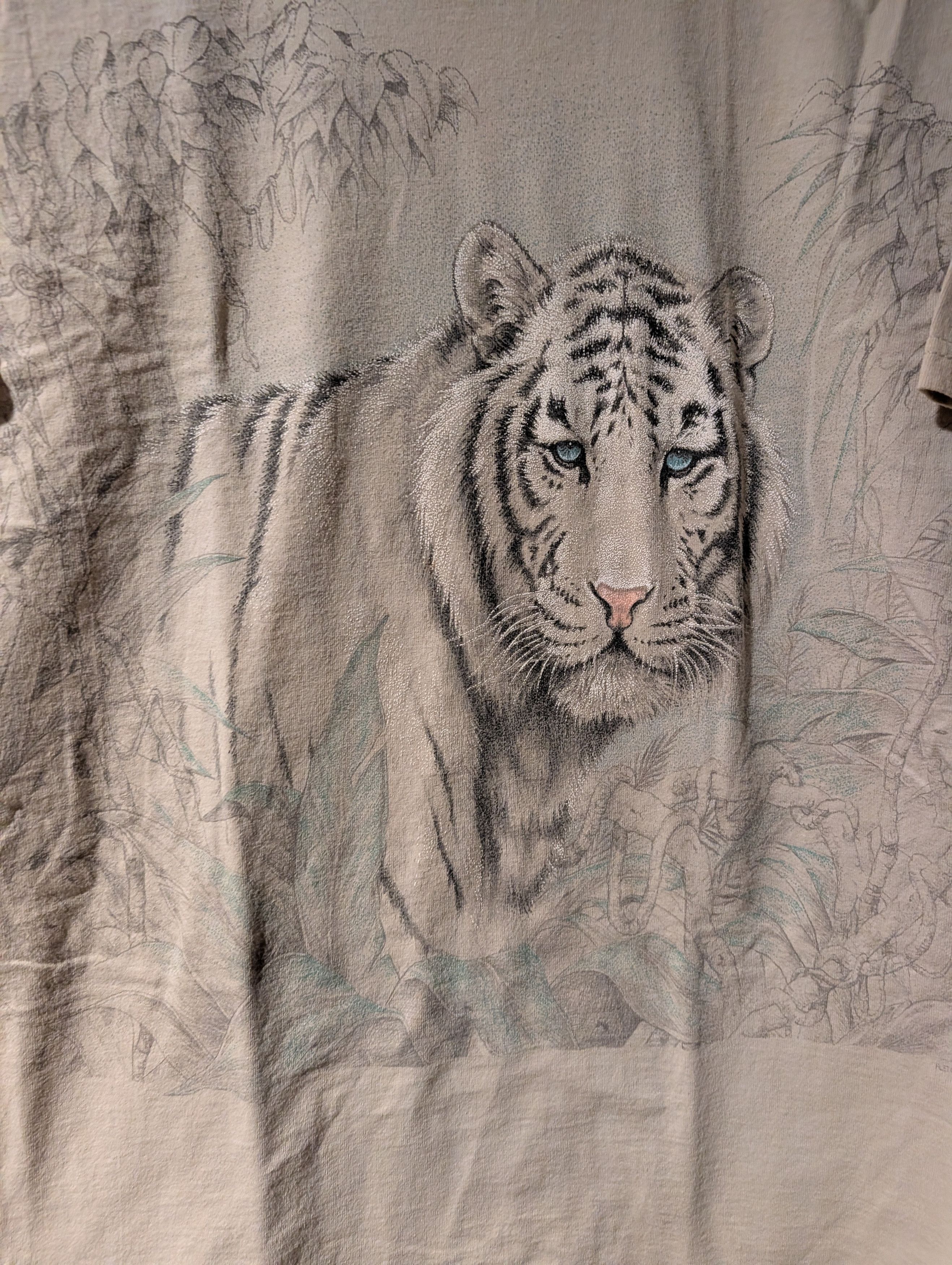 Arts & Science Vintage Fruit of the Loom Lofteez White Tiger T-Shirt Jungle Size US M / EU 48-50 / 2 - 2 Thumbnail