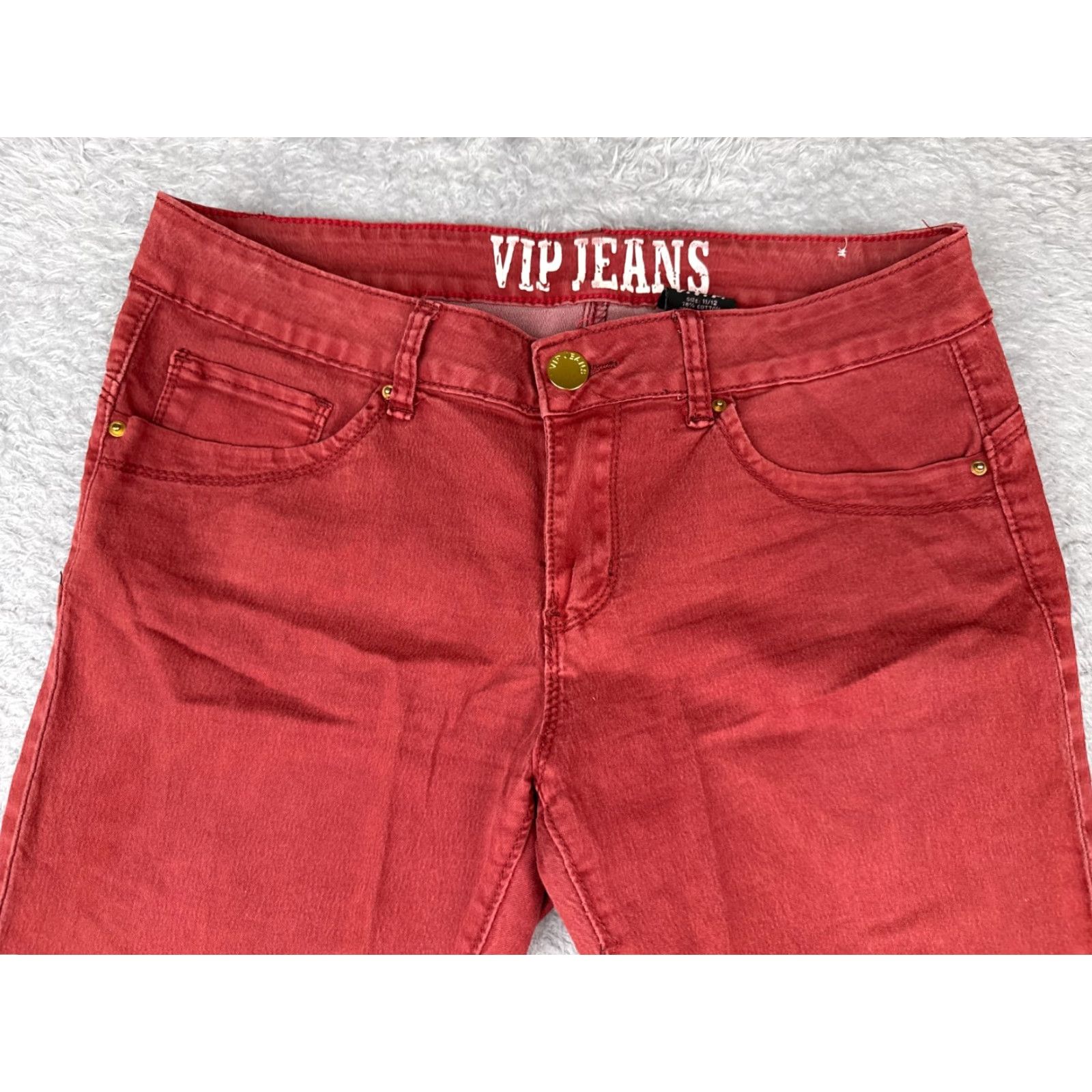 Vintage VIP Jeans Red Denim Skinny Jeans Womens 31x31 Mid Rise Cotton Blend Stretch 11 Regular 5-Pocket Distressed Buttons Vintage No Size 32" / US 10 / IT 46 - 4 Thumbnail