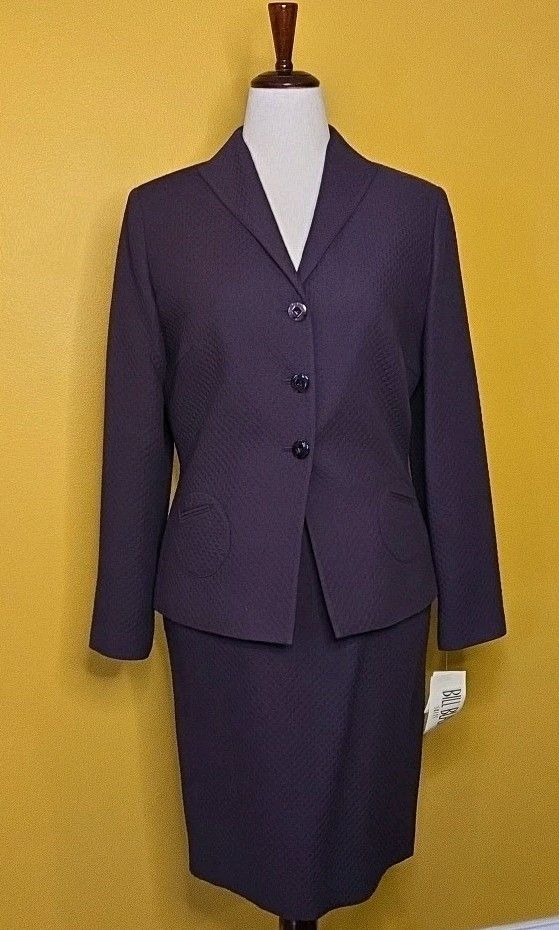 Bill Blass Bill Blass Skirt Suit Womens Violet Quilted Circle Pockets Size L / US 10 / IT 46 - 2 Thumbnail