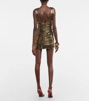 Saint Laurent Paris o1s1wg111024 V-Neck Mini-Dress in Laminated Jersey in Golden Size XS / US 0-2 / IT 36-38 - 5 Thumbnail