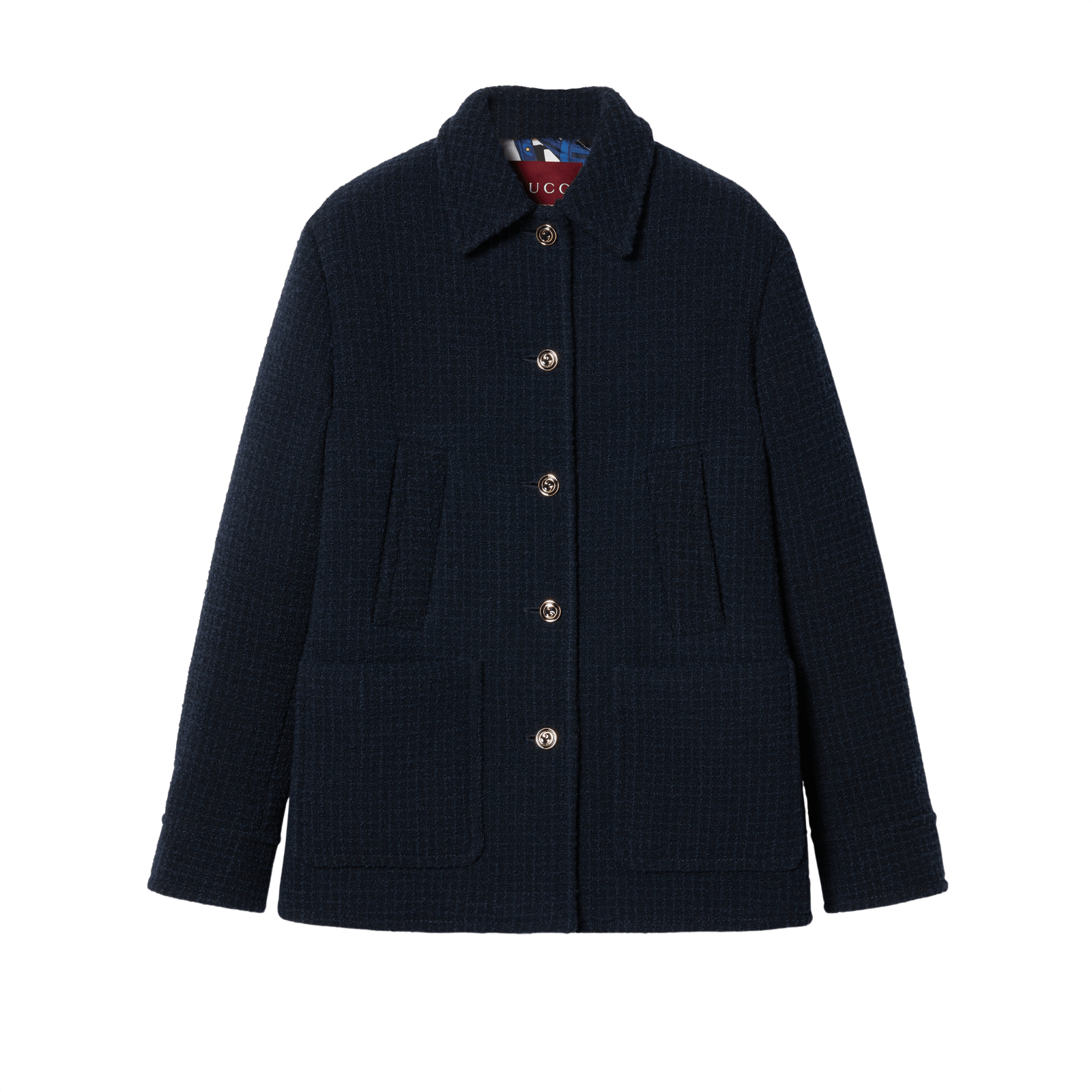 Gucci GUCCI Checked Boucle Dark Blue Coat $3980 Authentic Size M / US 6-8 / IT 42-44 - 1 Thumbnail