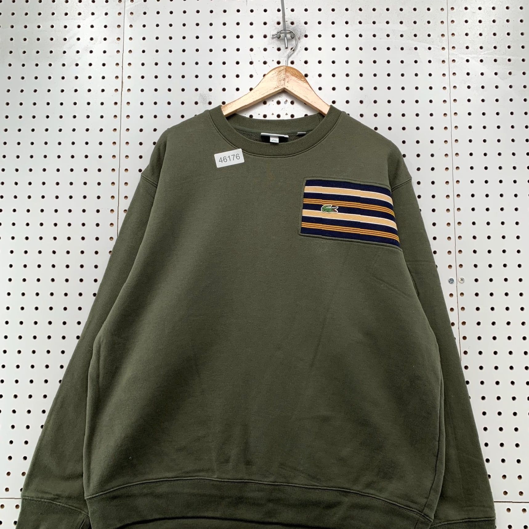 Lacoste Lacoste Sweatshirt Mens 2XL Olive Green Fleece Crewneck Pullover Striped Cotton Winter 2XL Mens Green Lacoste Sweatshirt Size US XXL / EU 58 / 5 - 4 Thumbnail