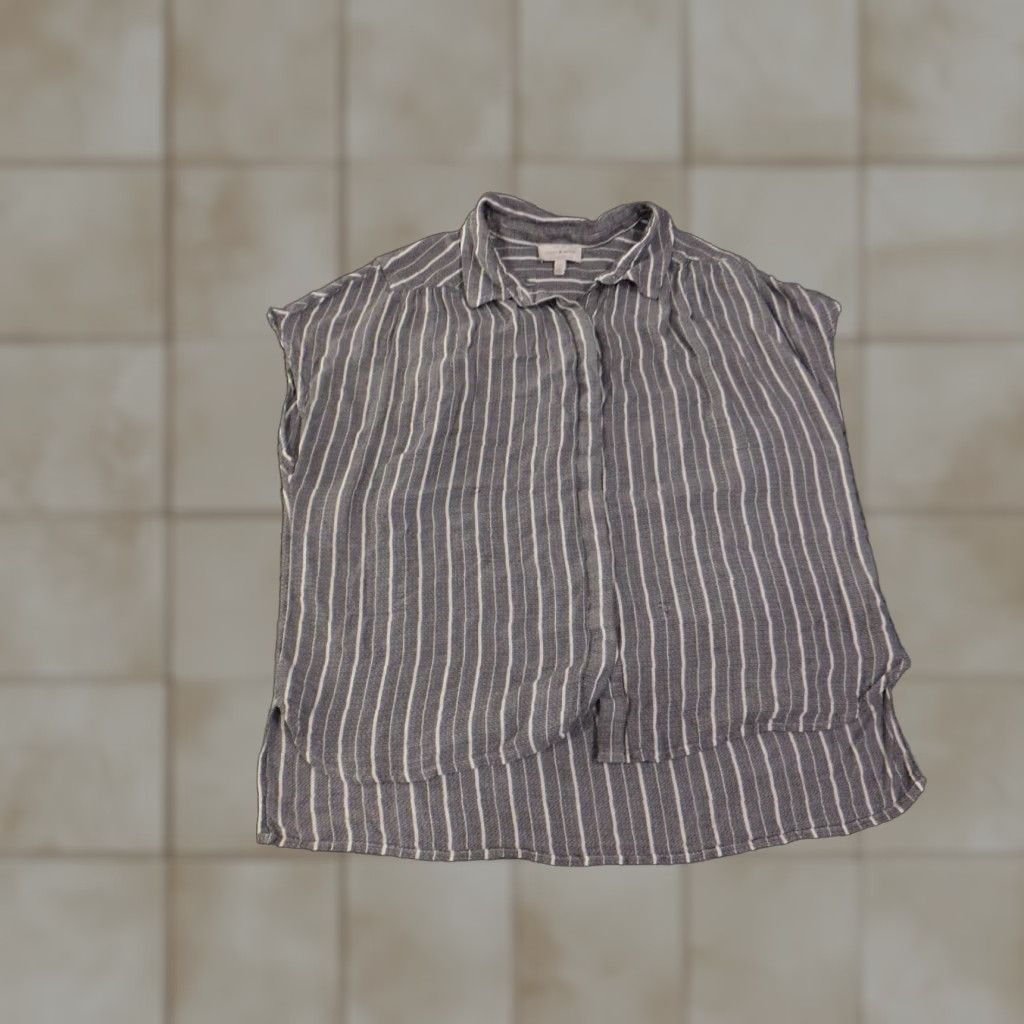 Lucky Brand Lucky Brand Blouse Womens L Gray Striped Casual Button Front Sleeveless Knit Modal" Size L / US 10 / IT 46 - 1 Thumbnail
