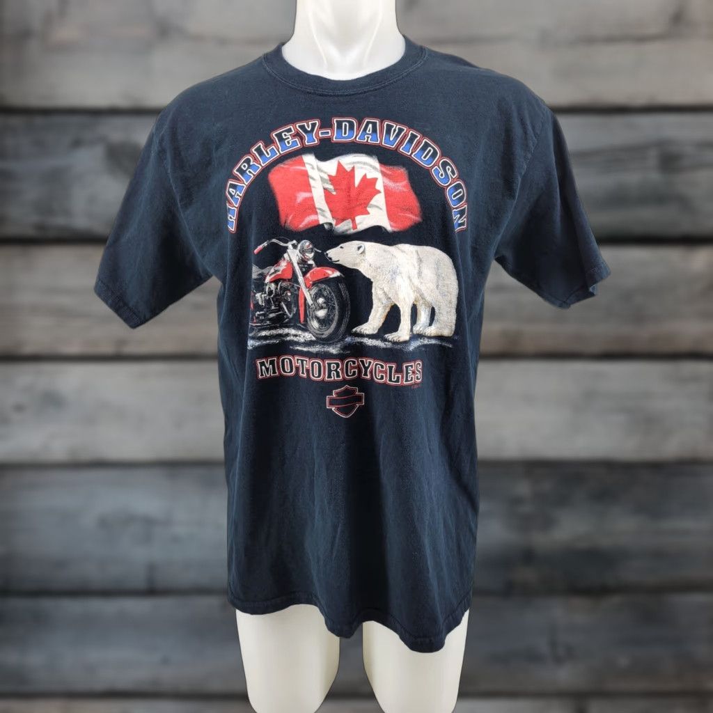 Harley Davidson VINTAGE Harley-Davidson T-Shirt Men 2002 Black Large Eagle Flames Canada Ontario CA TD 2000-2009 Size US L / EU 52-54 / 3 - 1 Thumbnail