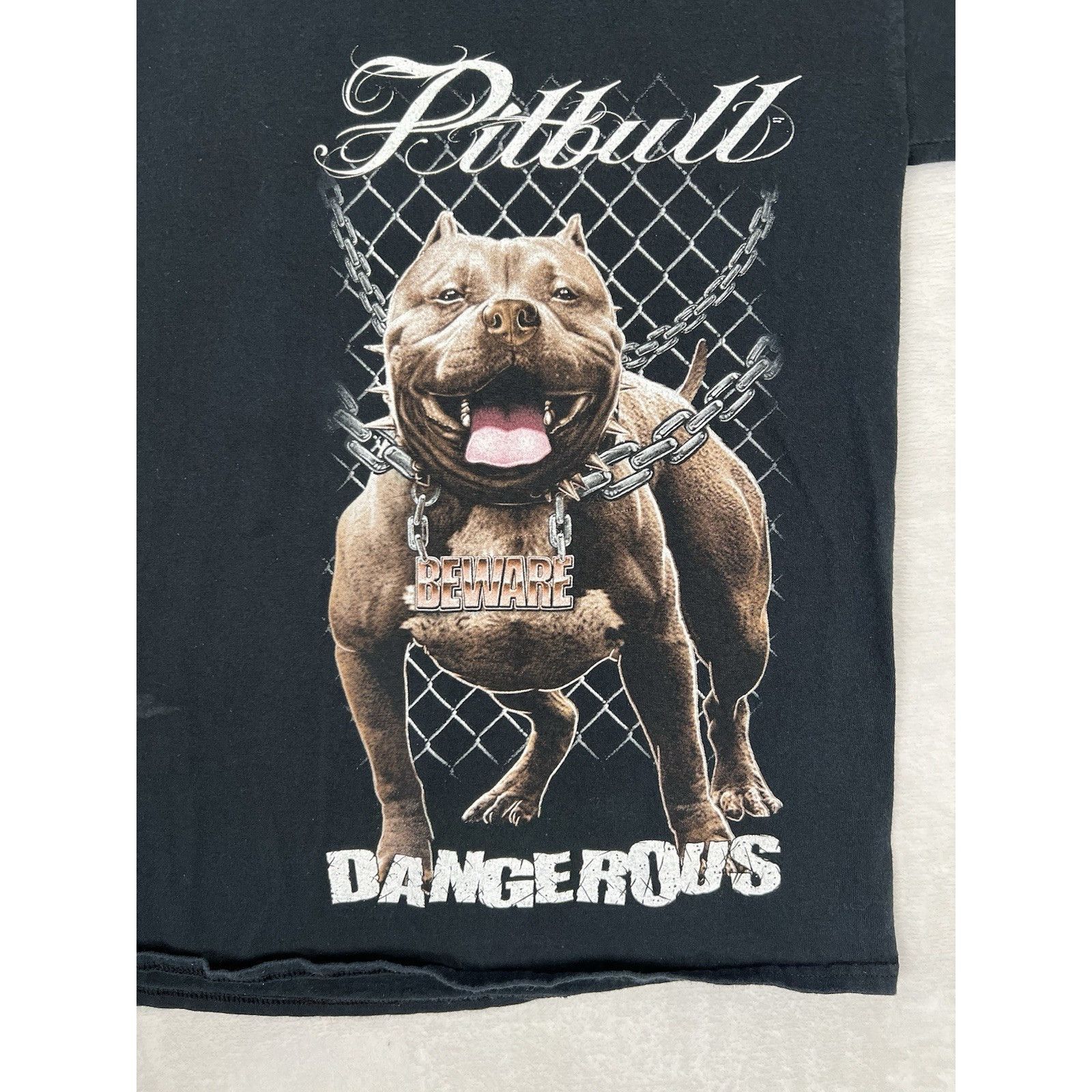 Gildan Vintage Pitbull Dog T-Shirt Size XL Y2K “Beware Dangerous” Size US XL / EU 56 / 4 - 3 Thumbnail