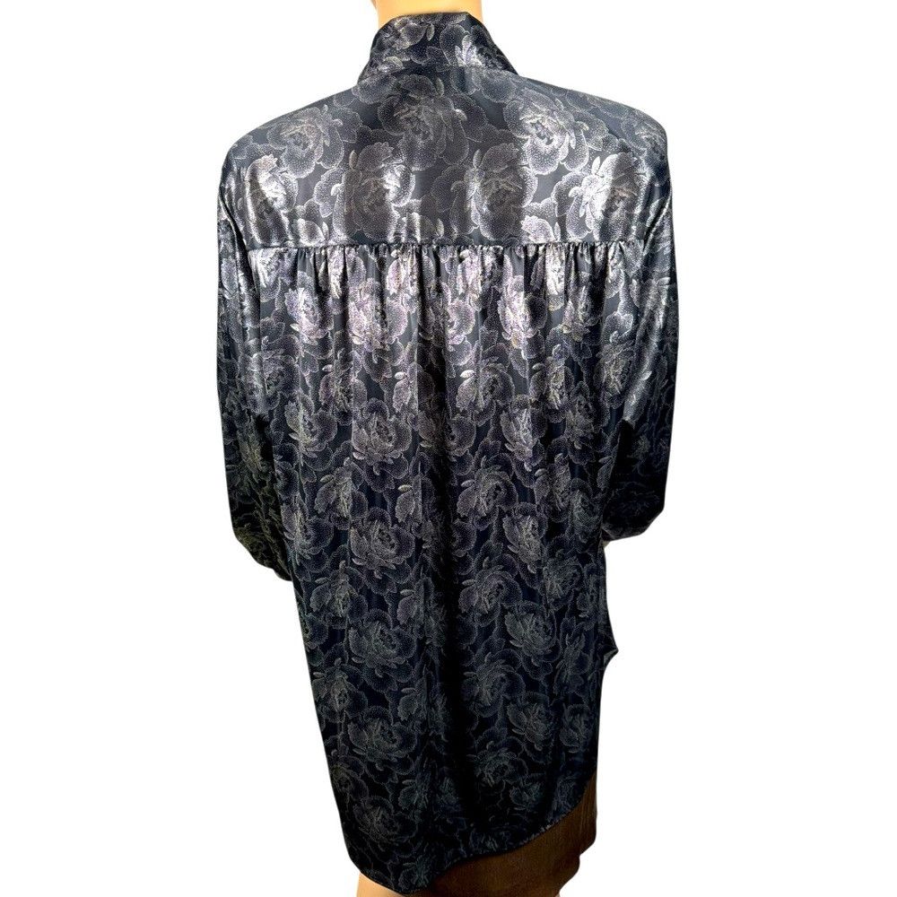 Other Vintage Joanna Floral Silver Padded Shoulder Long Sleeve Bl Size M / US 6-8 / IT 42-44 - 4 Thumbnail