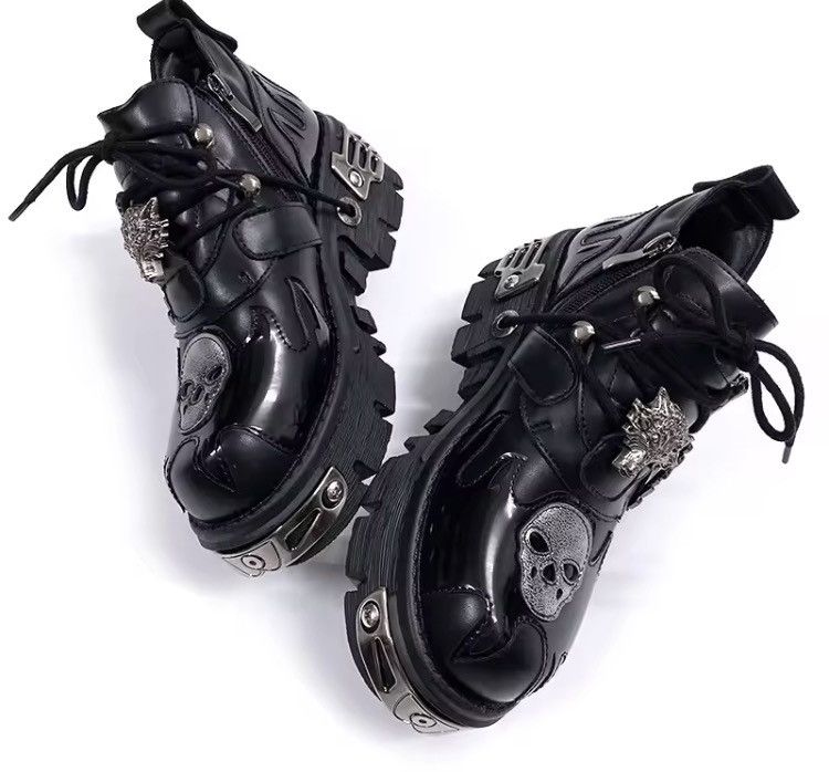 Japanese Brand Cyber-Goth Skull & Wolf Hardware Platform Boots Size US 12 / EU 45 - 5 Thumbnail