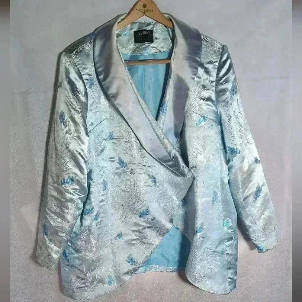 Vintage AS HRO blue satin floral pattern jacket sz 24 Size 4XL / US 24-26 - 1 Thumbnail