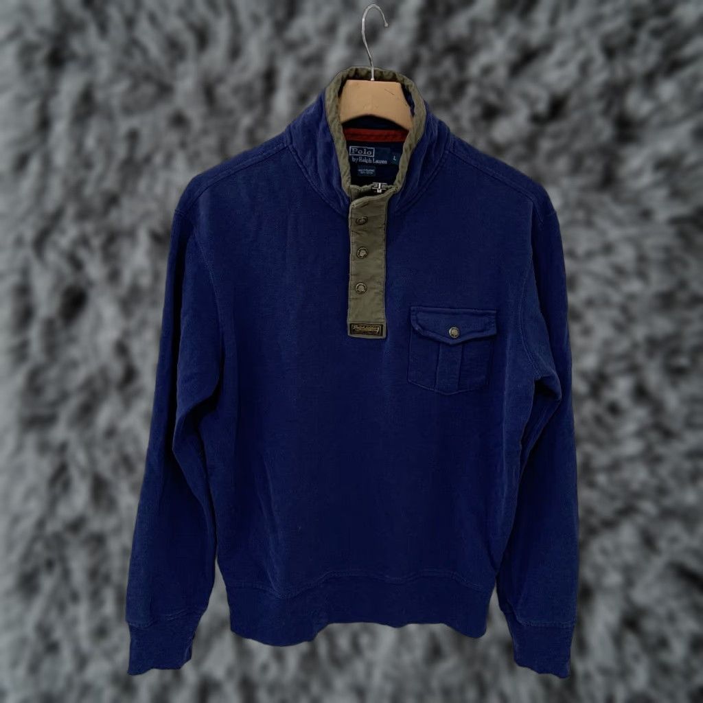 Polo Ralph Lauren VINTAGE Polo Ralph Lauren Pullover Sweatshirt Large Mens 90s 1/4 Zip Snap Blue Size US L / EU 52-54 / 3 - 1 Thumbnail