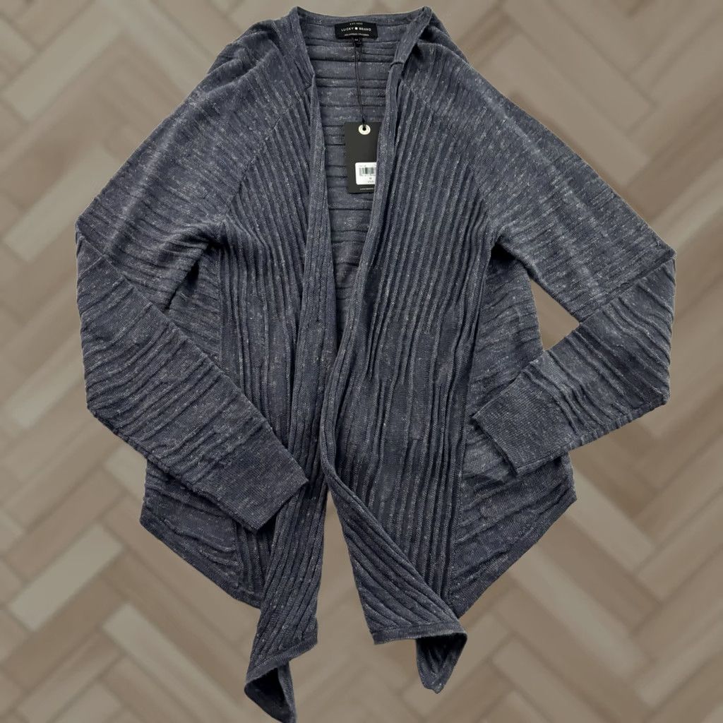 Lucky Brand VINTAGE Lucky Brand Cardigan Blue Linen Open Front Women M Sweater Size M / US 6-8 / IT 42-44 - 1 Thumbnail