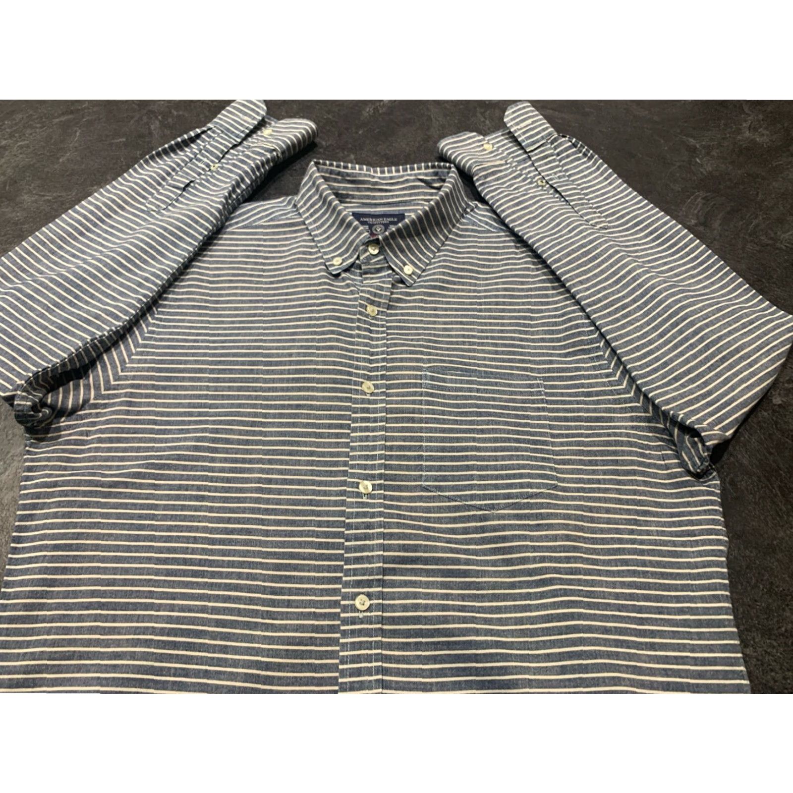American Eagle Outfitters American Eagle Outfitters Prep Fit Button Up Shirt Mens Large Blue Striped Long Sleeve Size US L / EU 52-54 / 3 - 2 Thumbnail