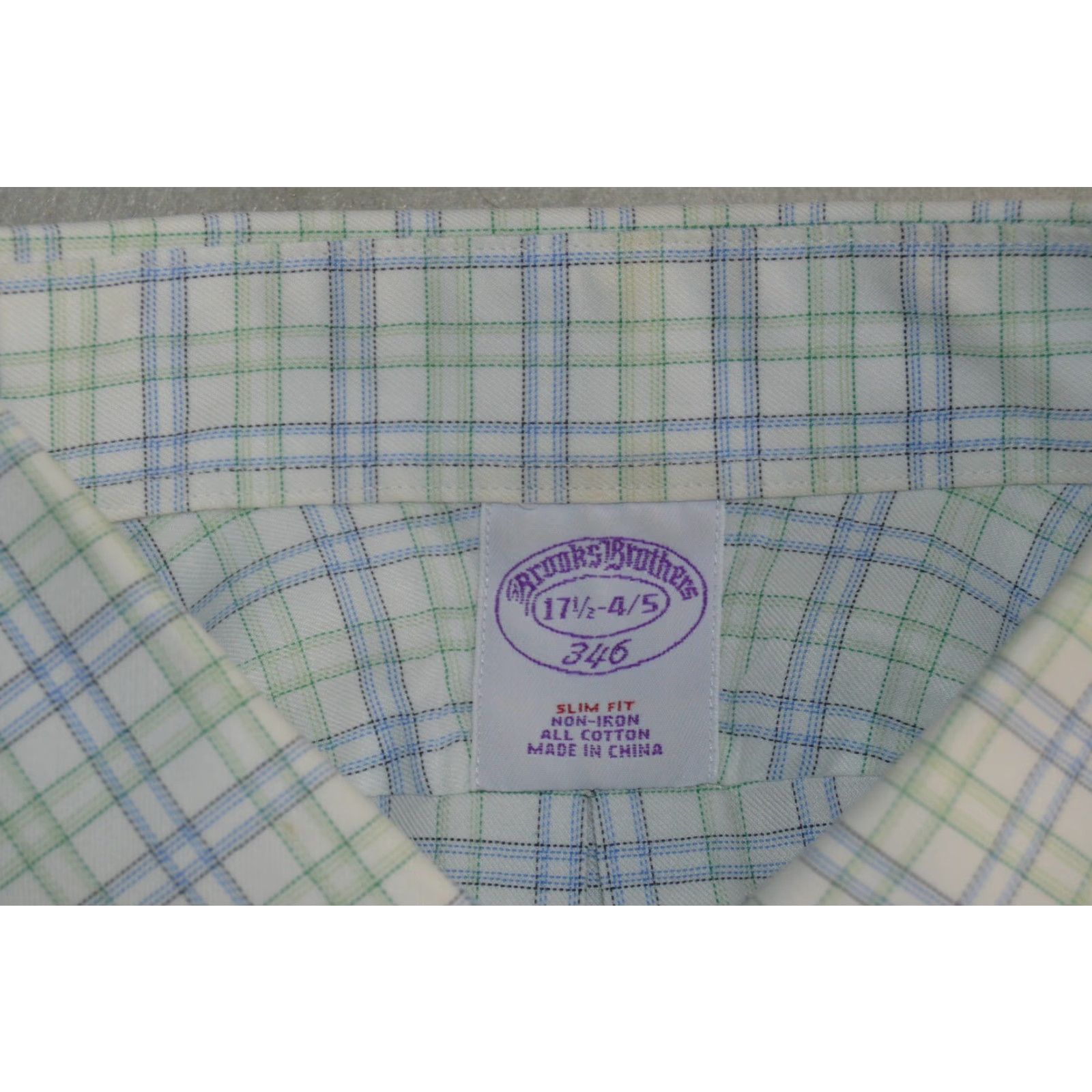 Brooks Brothers Brooks Brothers Men's Dress Shirt L/S 17.5 White Cotton Plaid Non-Iron Barrel Cuff Size 48R - 3 Thumbnail