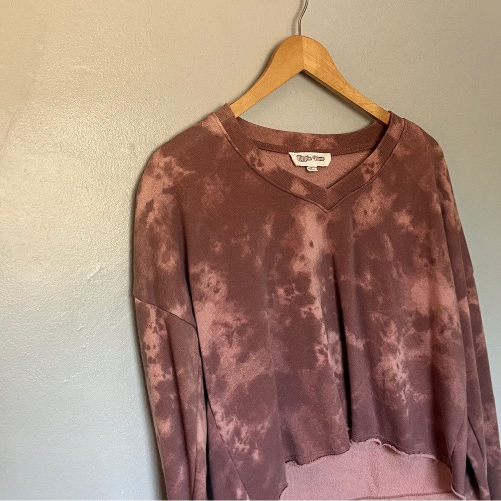 Designer Hippie Rose Vneck Raw Hem Crop Sweatshirt Pink Red Medium Size M / US 6-8 / IT 42-44 - 2 Thumbnail