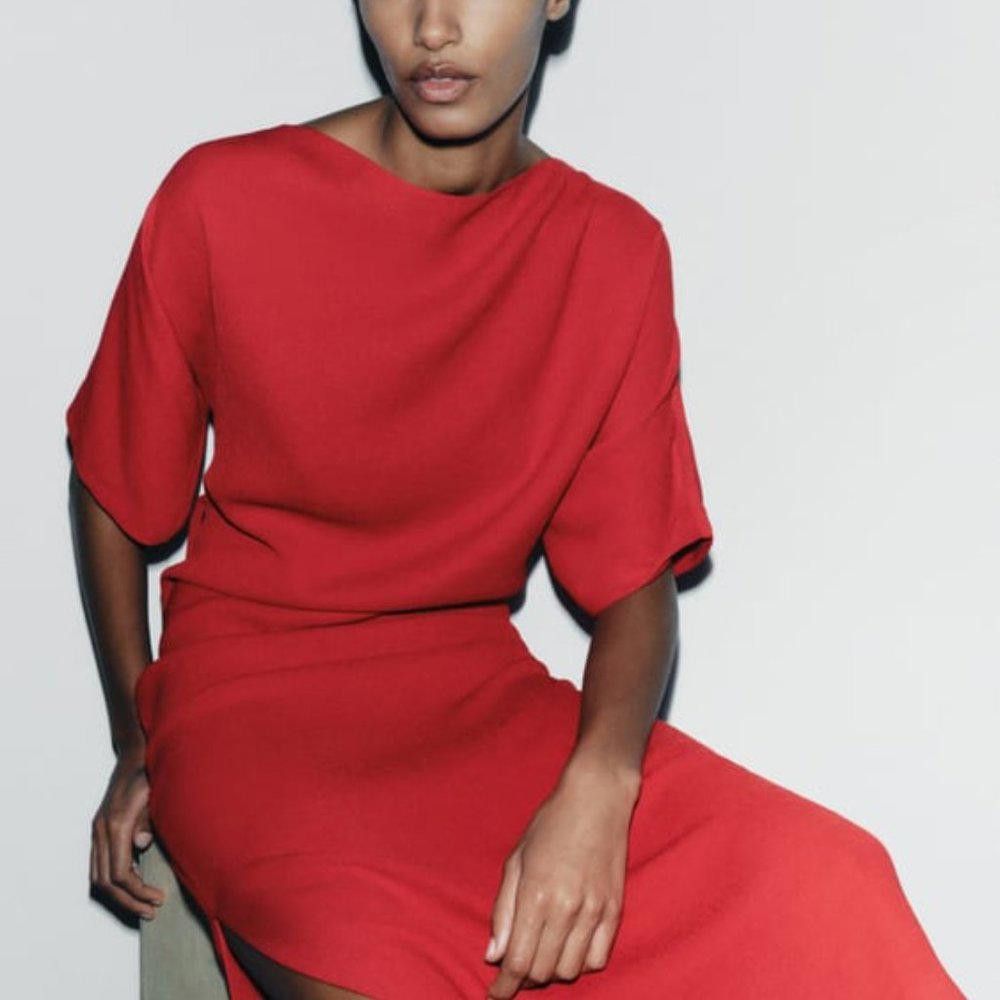 Zara NWT ZARA LONG BELTED DRESS ZW COLLECTION XS red Size XS / US 0-2 / IT 36-38 - 4 Thumbnail