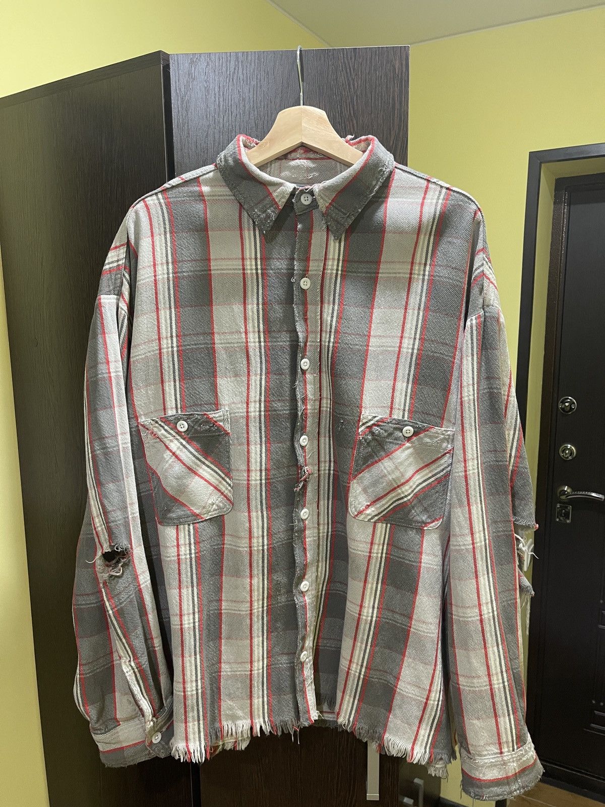 Pre-owned Saint Michael Gray Red Flanner Shirt In Gray/red