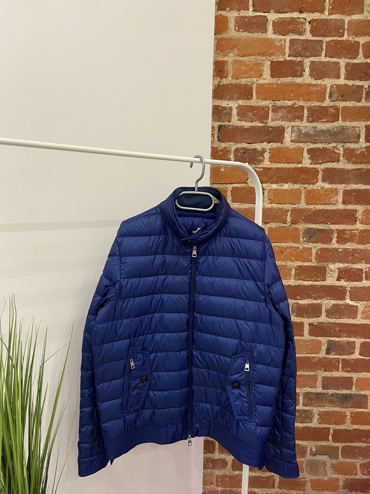 image of Moncler Pascal Giubbotto Mens Micro Yarn Down Jacket in Blue (Size XL)