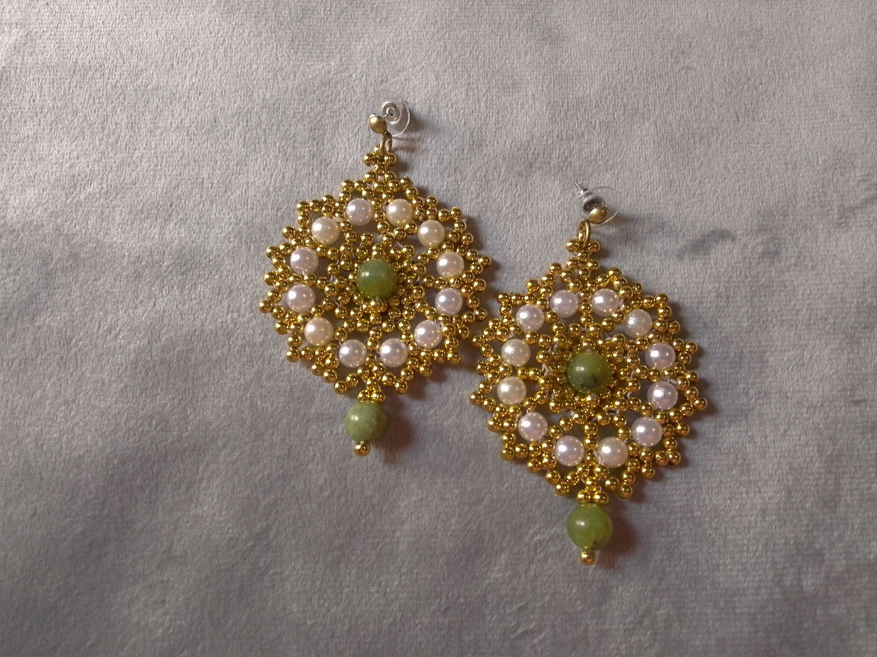 Handmade Golden earrings Mandala with natural Green jade gemstones Size ONE SIZE - 1 Thumbnail