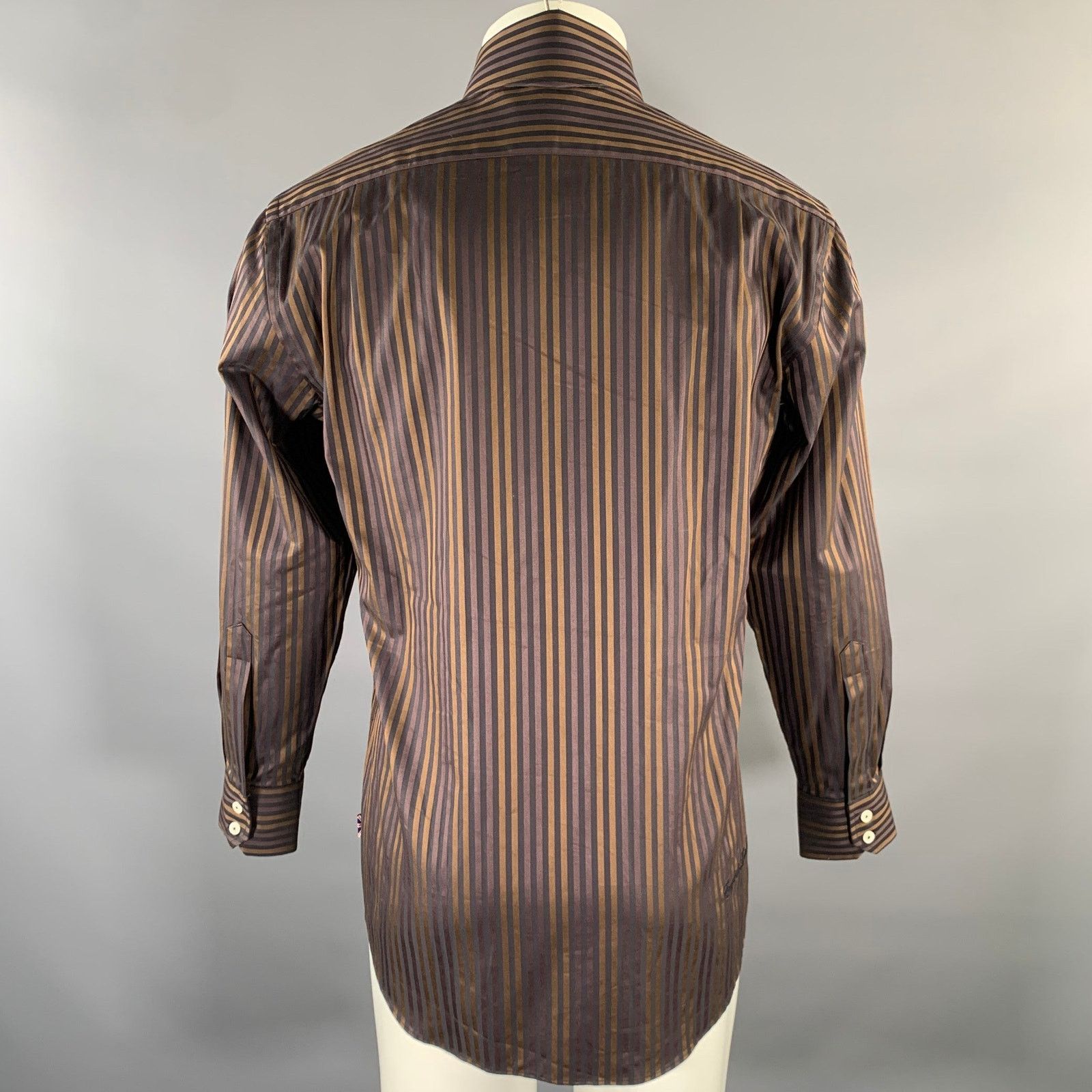 English Laundry S Brown Black Stripe Cotton Spread Collar L/S Shirt Size US S / EU 44-46 / 1 - 5 Thumbnail