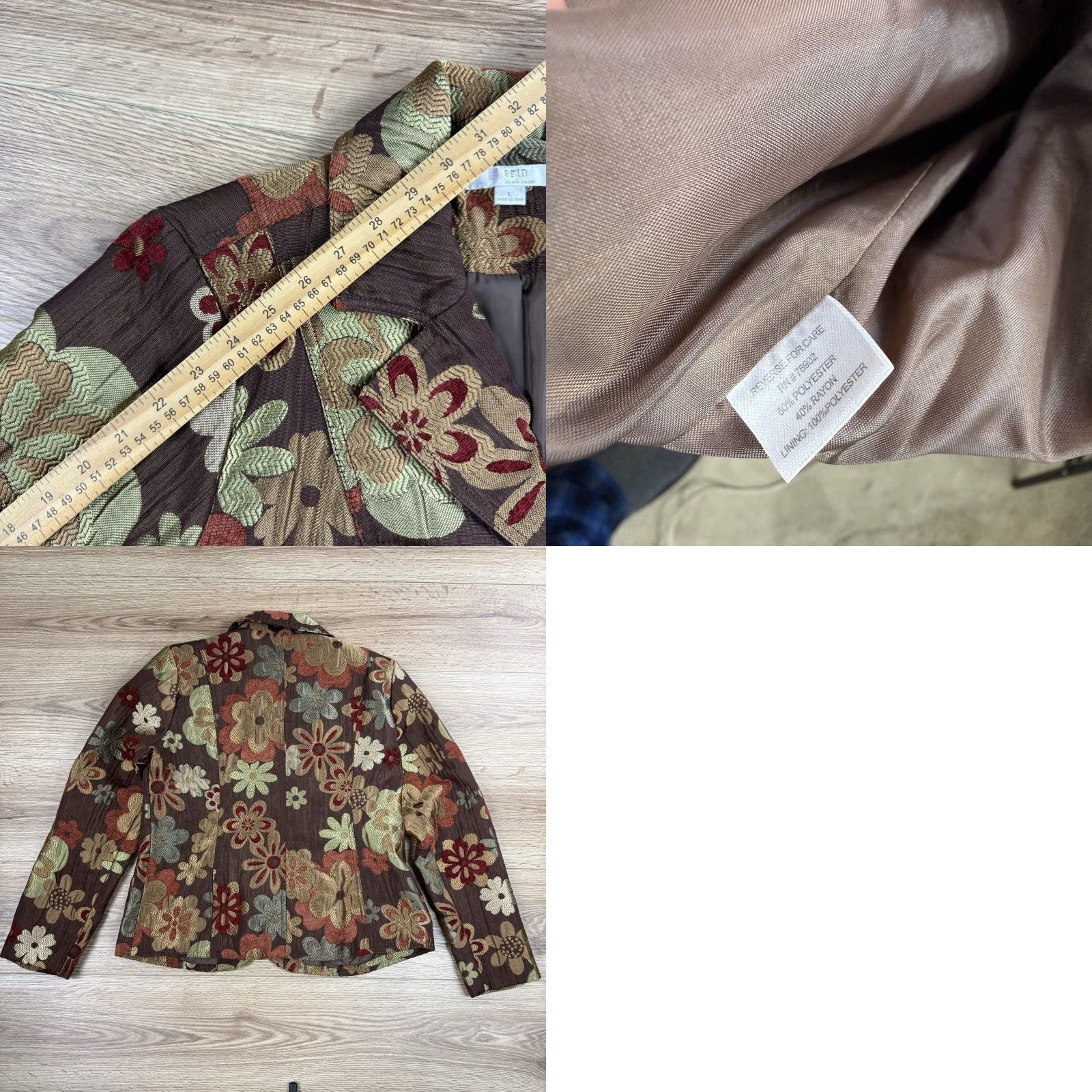 Vintage Erin London Brown Brocade Retro Mod Flower 60s Style Blazer Large Womens Size L / US 10 / IT 46 - 8 Thumbnail