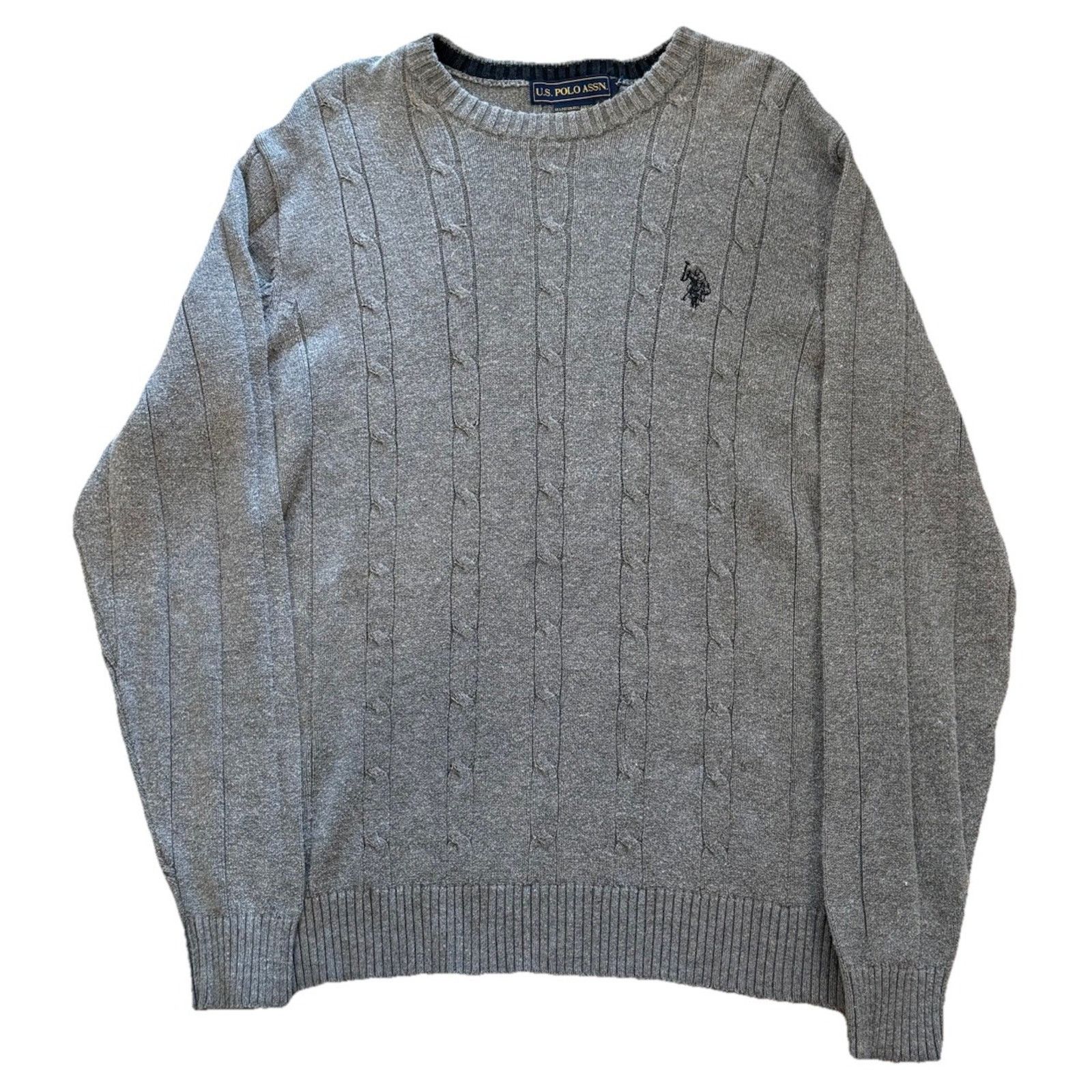 U.S. Polo Assn. US Polo Association Sweater Gray Cable Knit Dark Academia Size US XL / EU 56 / 4 - 3 Thumbnail