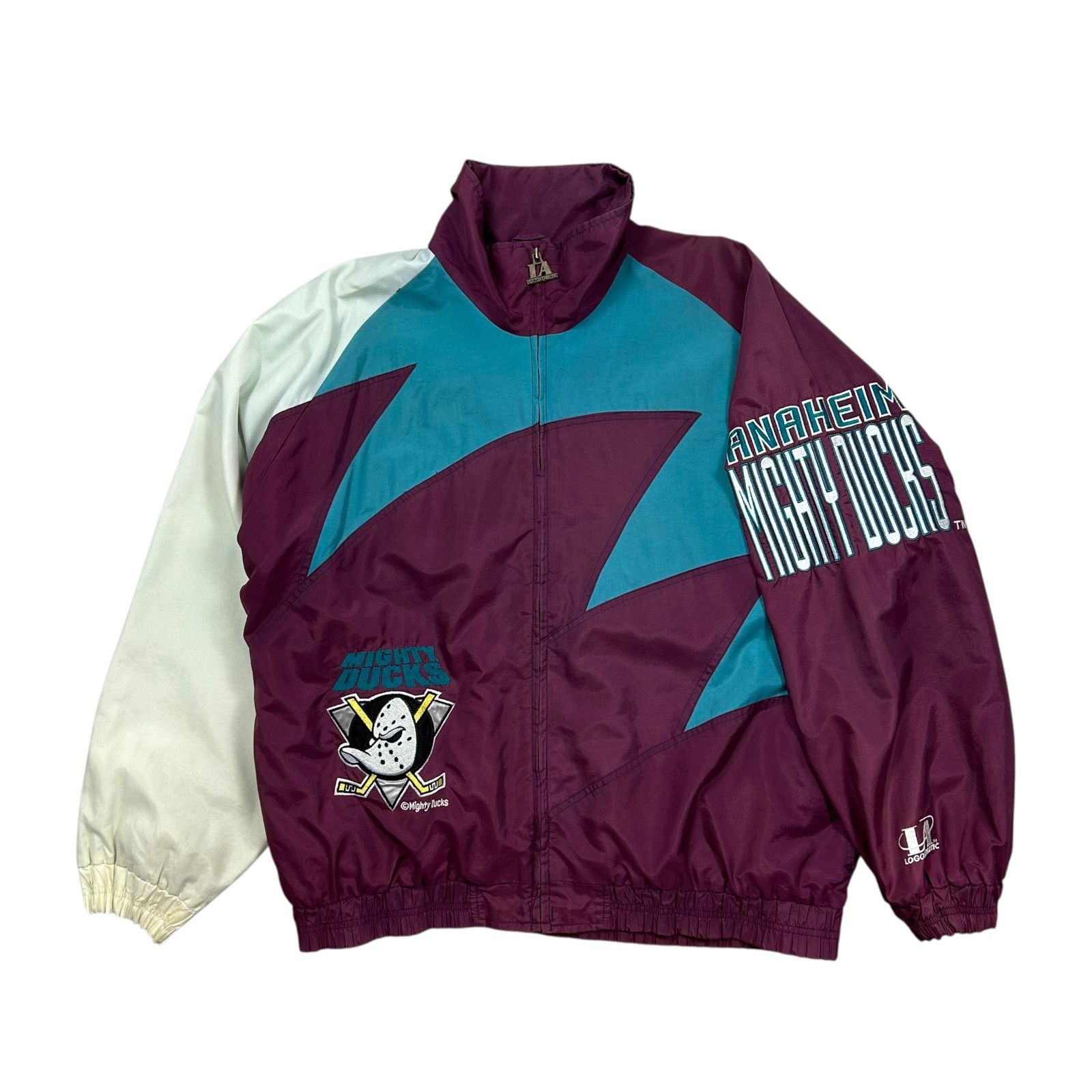 NHL 90s MIGHTY DUCKS LOGO ATHLETIC SHARKTOOTH WINDBREAKER JACKET Size US L / EU 52-54 / 3 - 1 Thumbnail