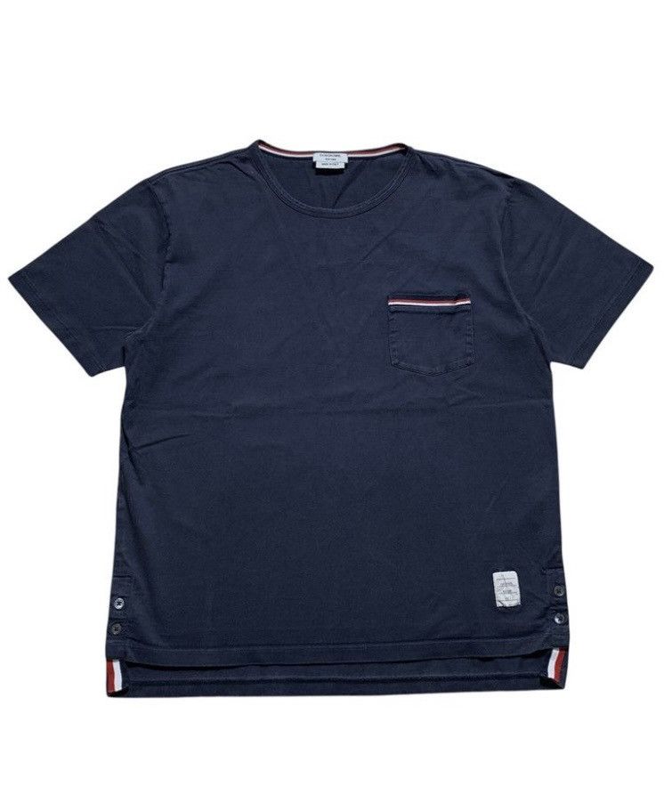 Thom Browne Thom Browne Blue Striped Chest Pocket Tshirt Size US M / EU 48-50 / 2 - 1 Thumbnail