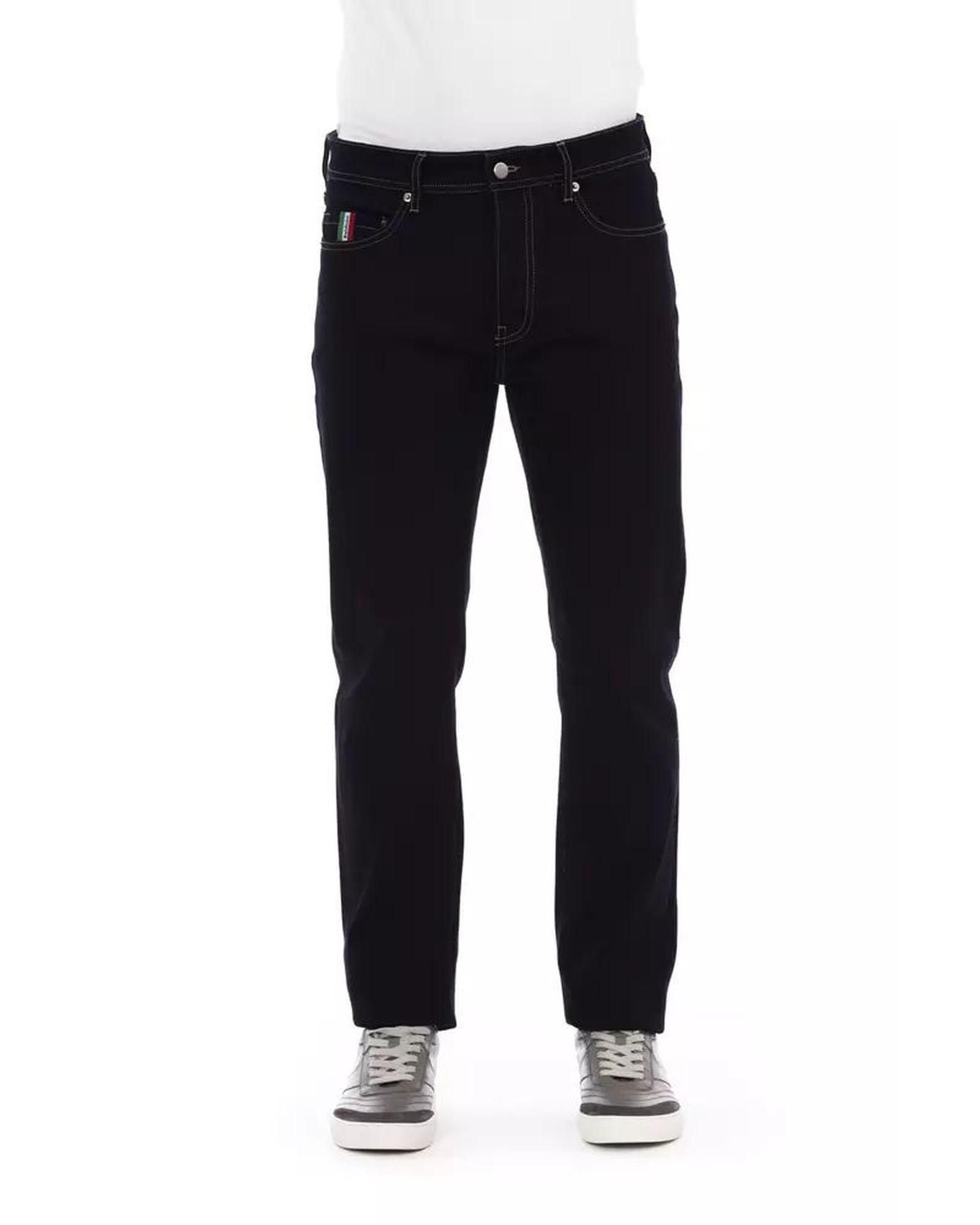 image of Baldinini Logo Button Regular Cotton Jeans With Tricolor Insert in Blue, Men's (Size 40)
