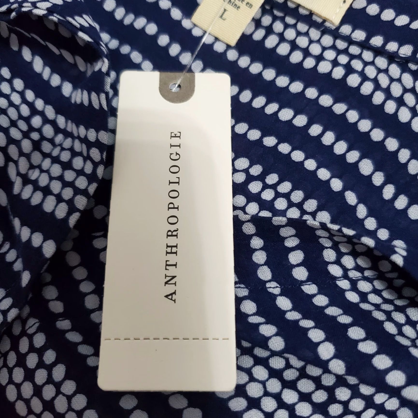 Anthropologie Cloth & Stone Shirt Women L Blue Motif Rayon Relaxed Button Up Top Size L / US 10 / IT 46 - 5 Thumbnail