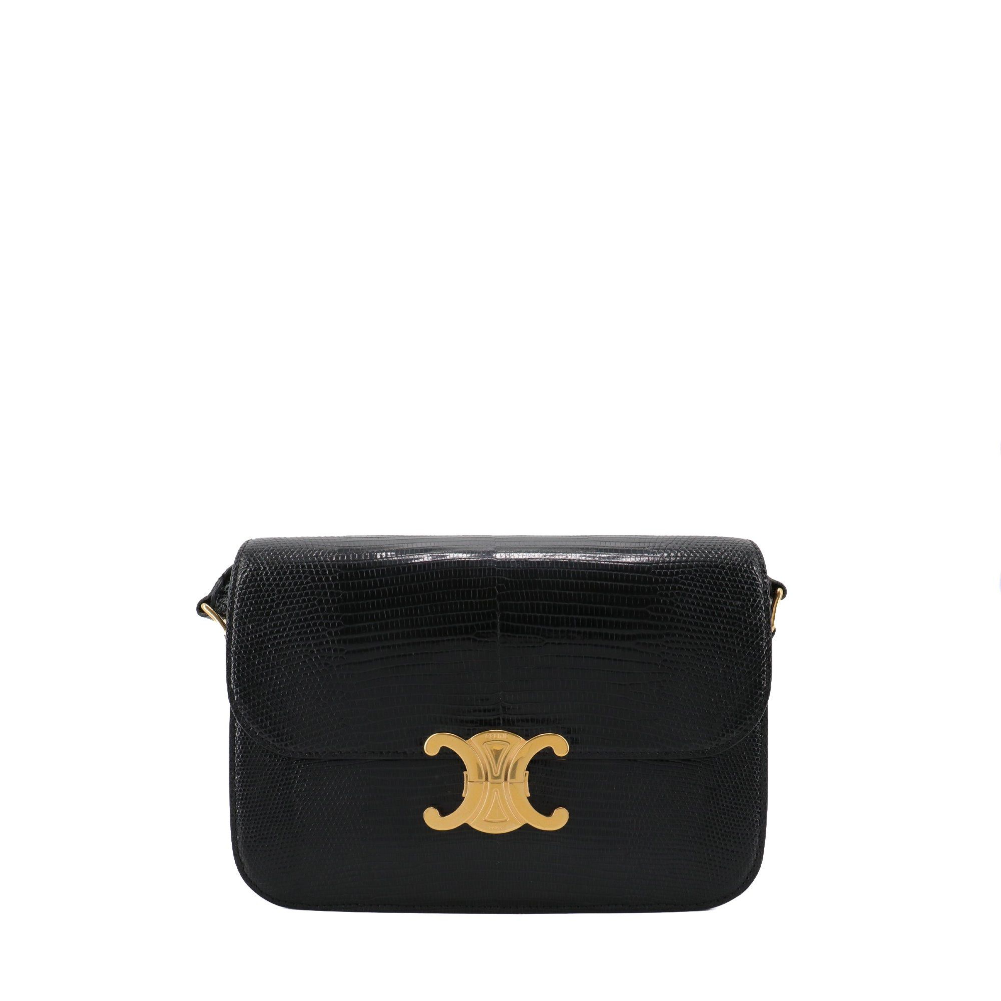 Celine CELINE - Celine Triomphe shoulder bag in black lizard Size ONE SIZE - 1 Thumbnail