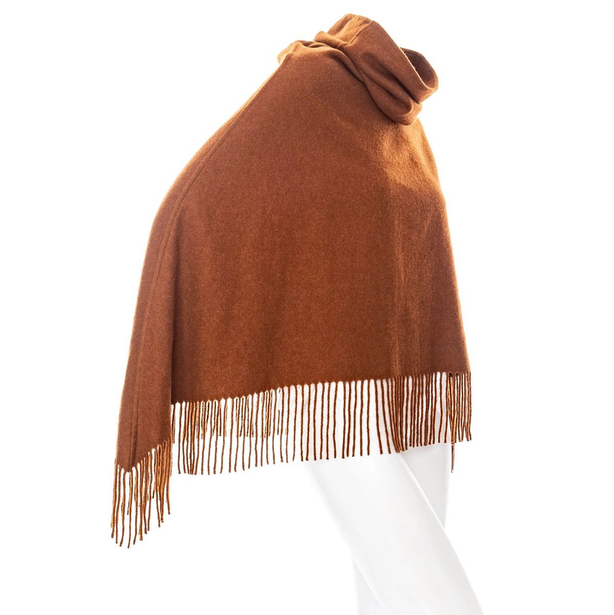 Hermes Hermès Brown Cashmere Fringed Cowl-Neck Poncho Size ONE SIZE - 2 Thumbnail