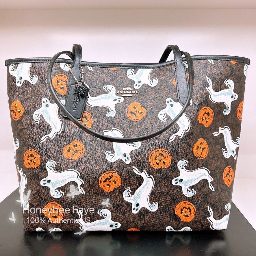Coach City Tote Bag In Signature Canvas With Halloween Print CCE69 Size ONE SIZE - 2 Thumbnail