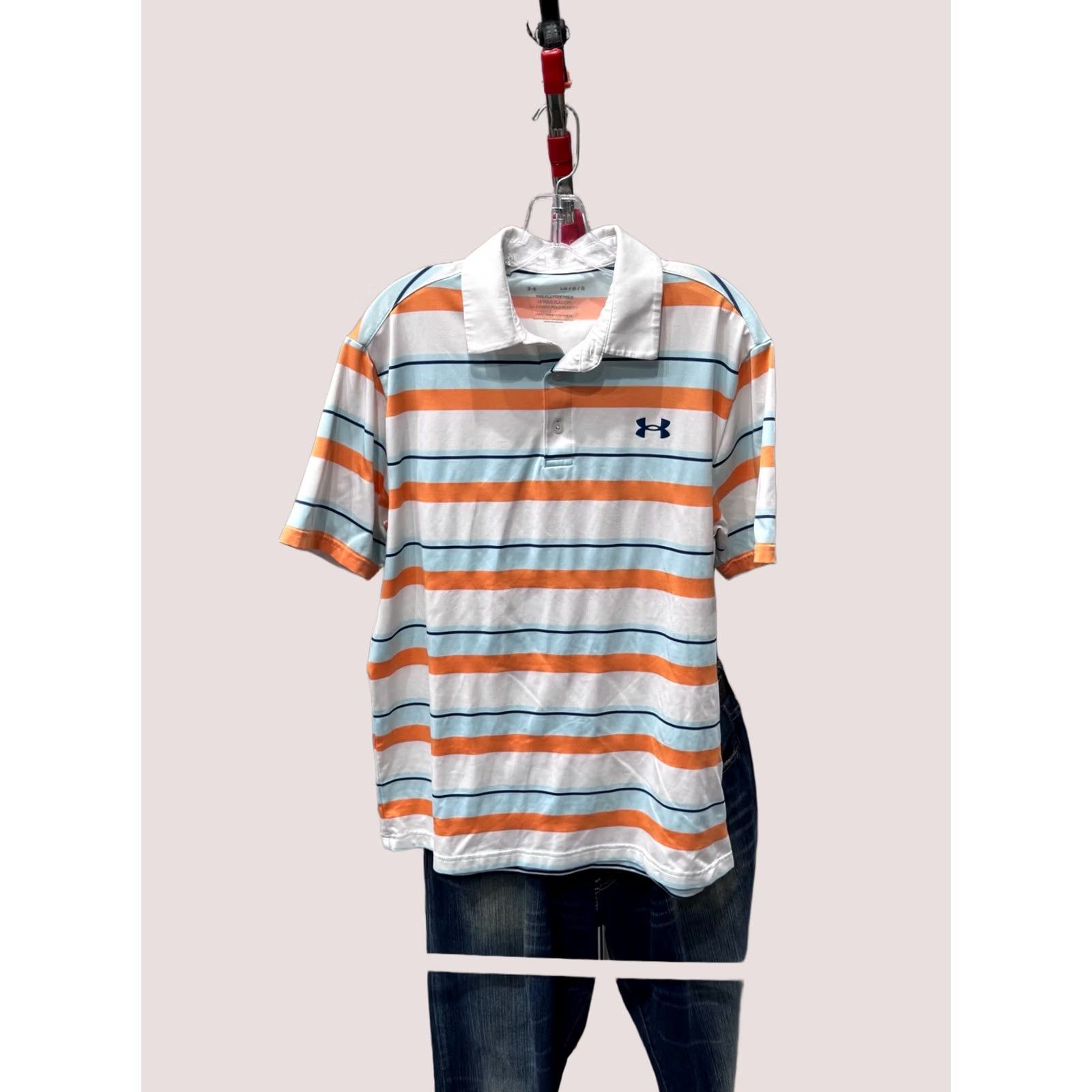 Under Armour Under Armour POLO SHIRT L Bleu Mango Stripe Mens Large Regular Color Multicolor Striped Polo Shirt L Mens Size US L / EU 52-54 / 3 - 1 Thumbnail