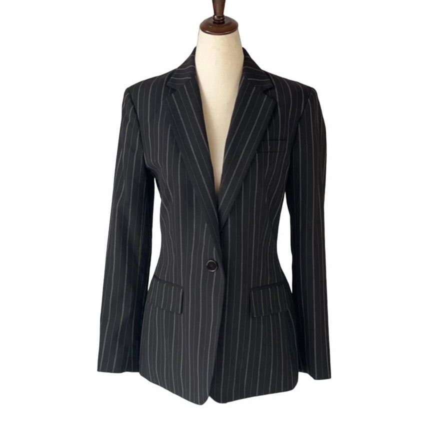 image of Lauren Ralph Laurent Pinstripe Wool-Blend Blazer in Black, Women's (Size XS)