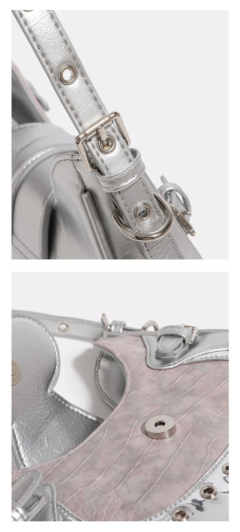 Vintage Retro Patchwork Harajuku Style Silver Mini Shoulder Bag Size ONE SIZE - 6 Thumbnail