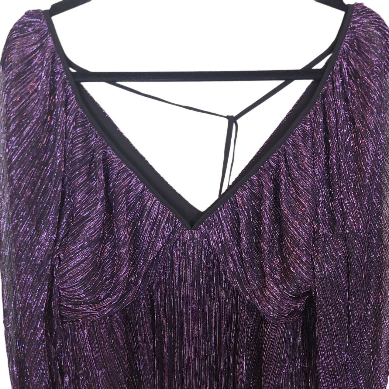 Express Express Y2K Babydoll Top Deep V Purple Metallic Whimsigoth Size L / US 10 / IT 46 - 3 Thumbnail