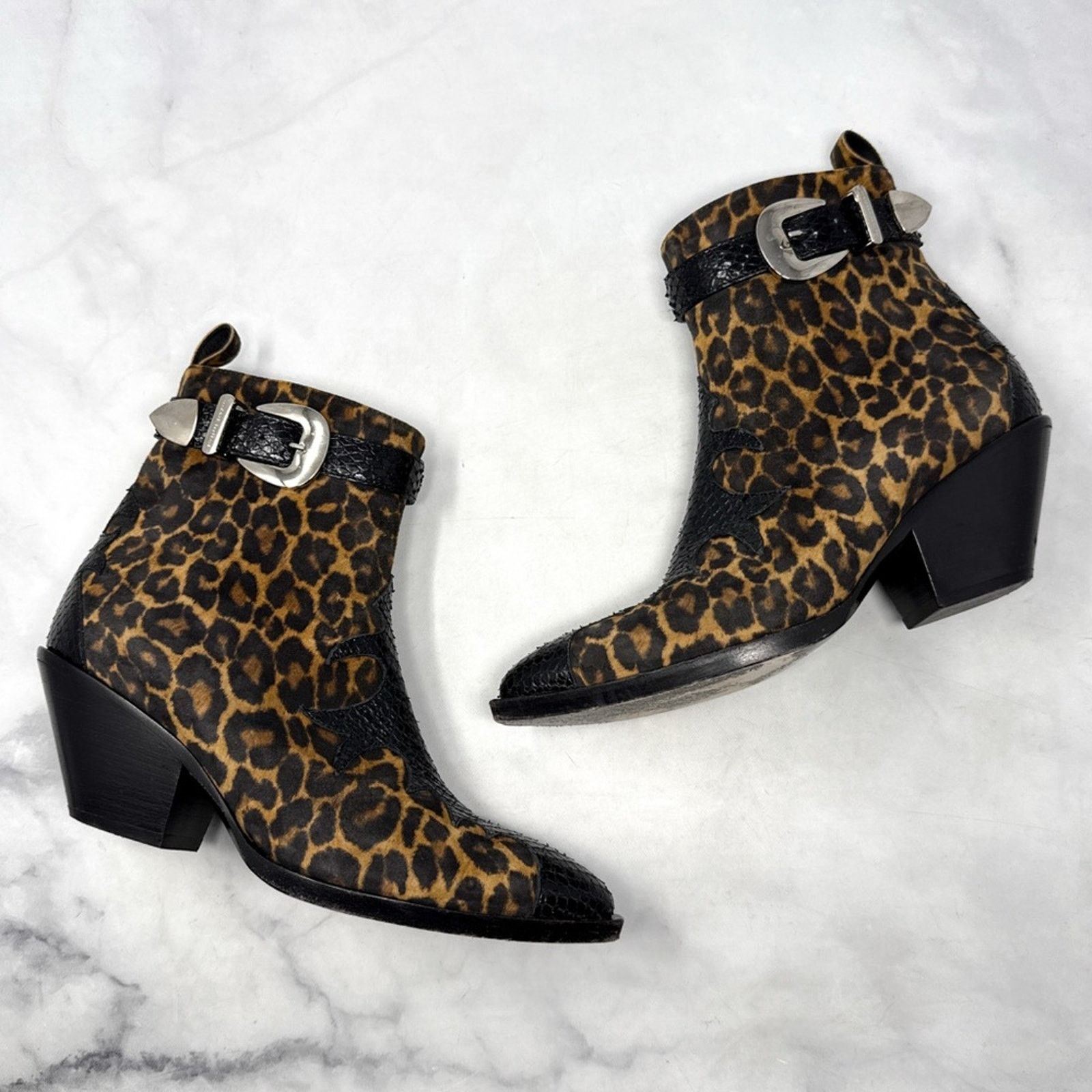 Giuseppe Zanotti Giuseppe Zanotti Leopard Suede Snakeskin Leather Ankle Boots Size US 7.5 / IT 37.5 - 3 Thumbnail