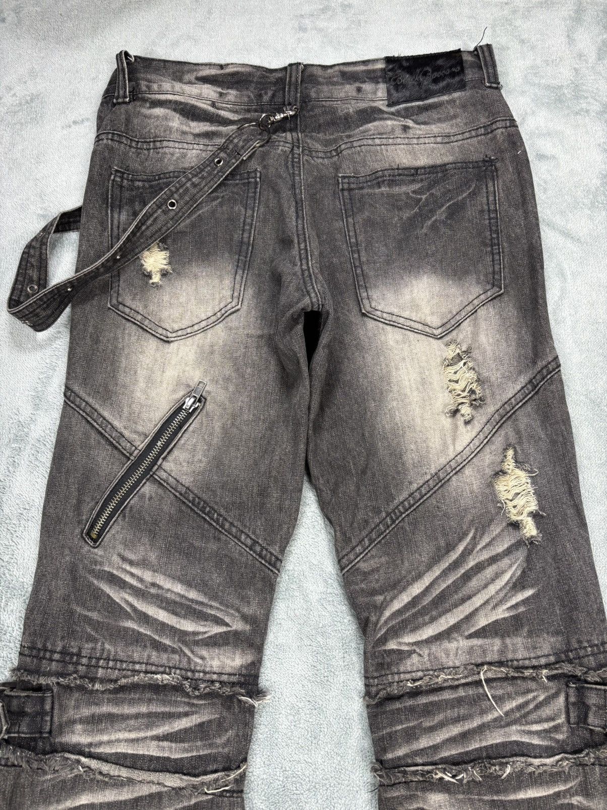 14th Addiction Black Boccaro Bondage Distressed Flared Jeans S0222 Size US 29 - 11 Thumbnail