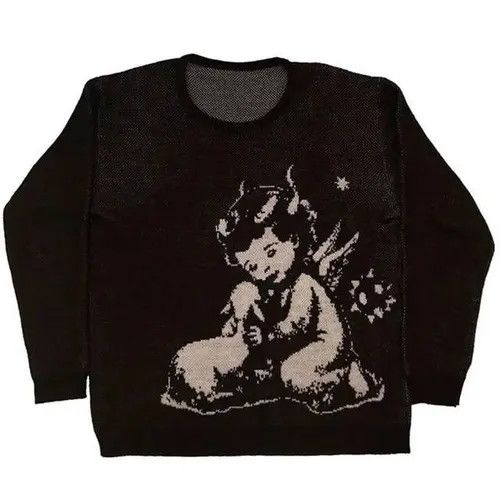 image of Vintage Pattern Printing Loose Tops Casual Streetwear in Black, Men's (Size Large)