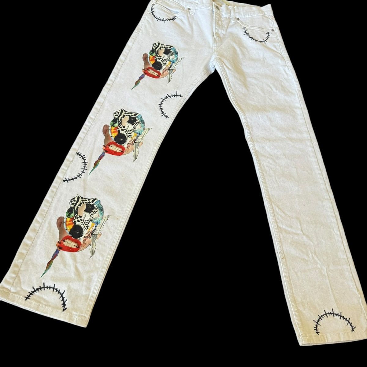 Levi's Unisex Up-cycled reworked one of a kind Levi’s white jeans. Size US 30 / EU 46 - 8 Thumbnail