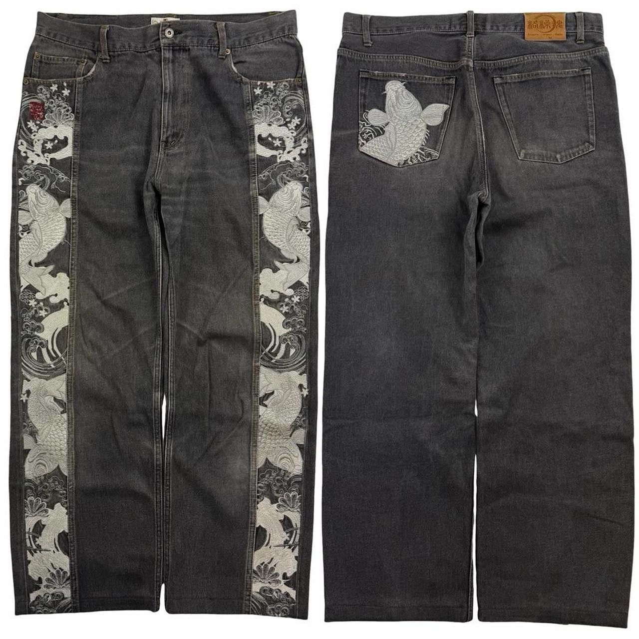 Karakuri Tamashii Embroidered Koi Japanese Jeans - Waist 38